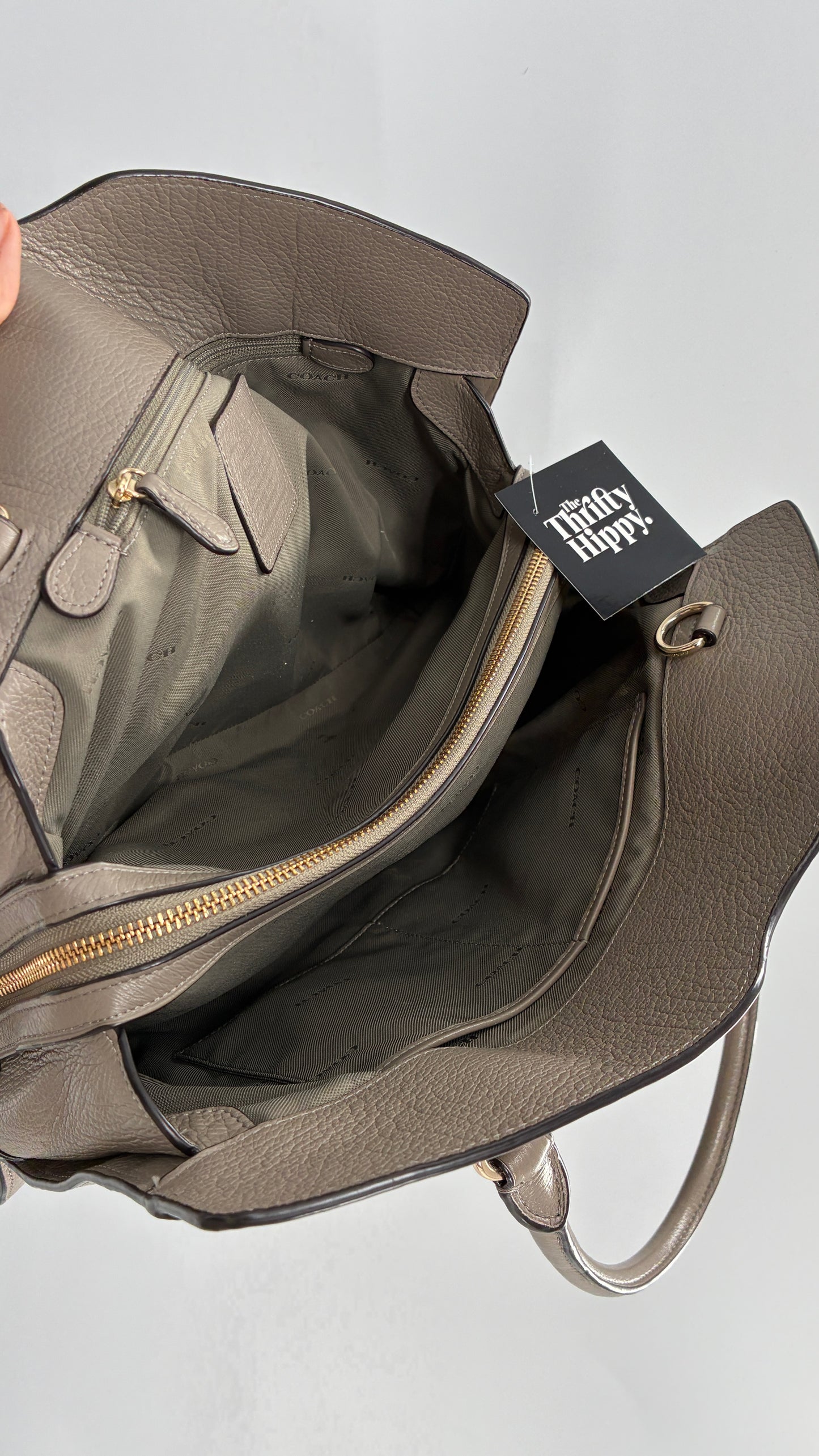 COACH Mercer Satchel 30in Grain Taupe Leather Bag with Multiple Sections and Pockets