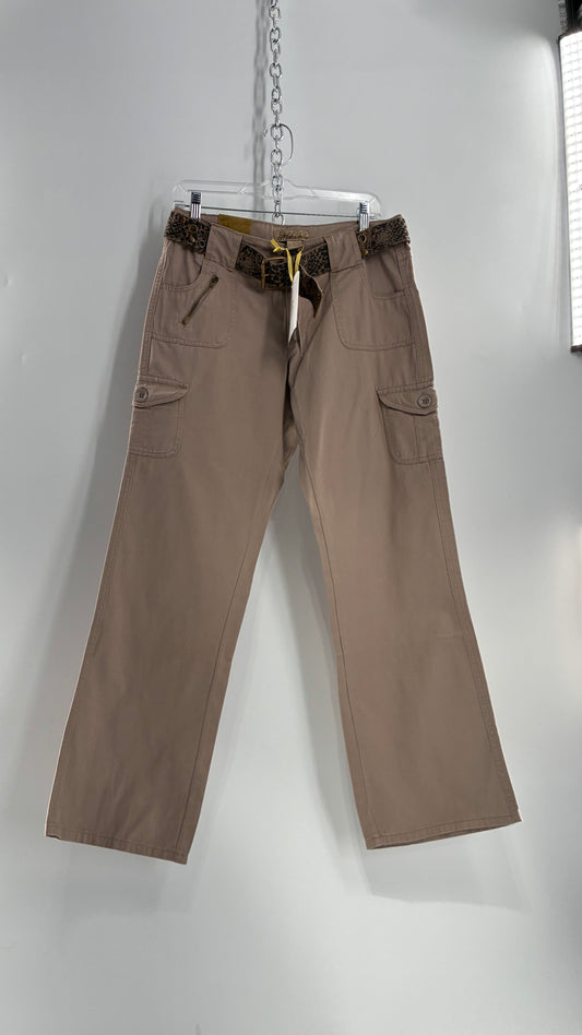 Deadstock Vintage MOKACHINO Tan Low Rise Cargos with Grommet Belt and Zipper Details (4,10)