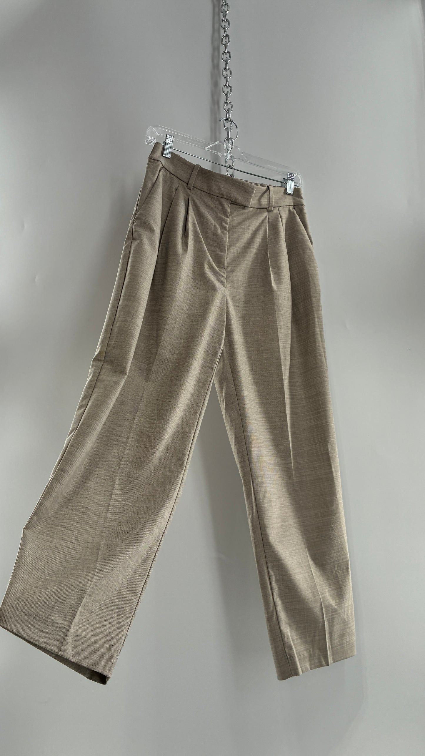 H&M 83% Recycled Polyester Beige Woven Trouser with Tags Attached (6)