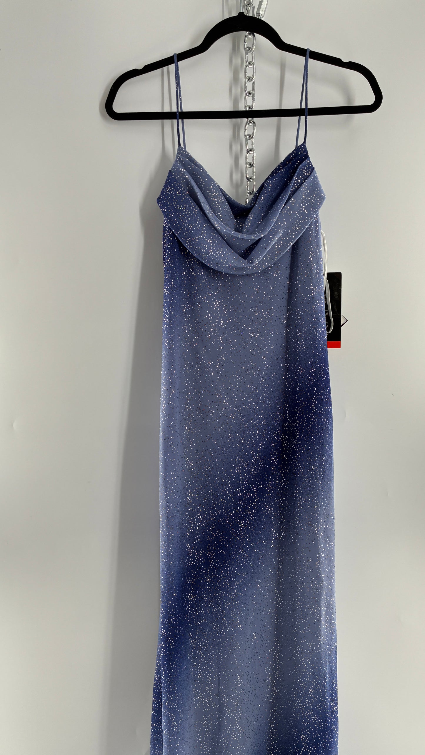 Deadstock Vintage ONYX Blue Iridescent Glitter Sparkle Draped Bust Gown (14)