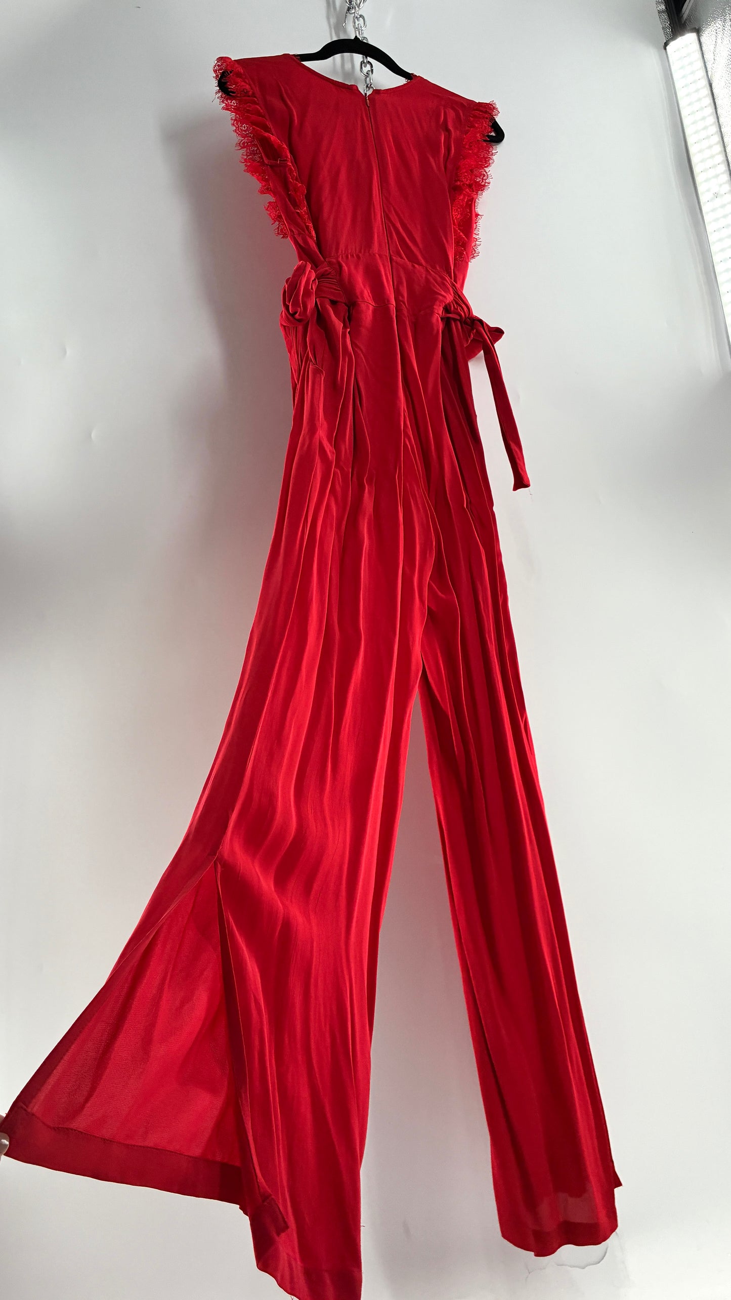 Free People Red Jumpsuit with Waist Ties and Scalloped Lace Details (2)