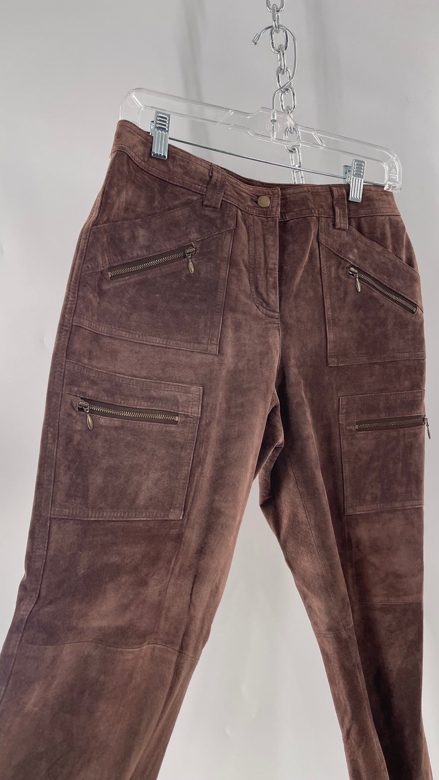 Vintage Context Petit Brown Suede Straight Leg Cargos with Pockets and Bronze Zippers (8P)