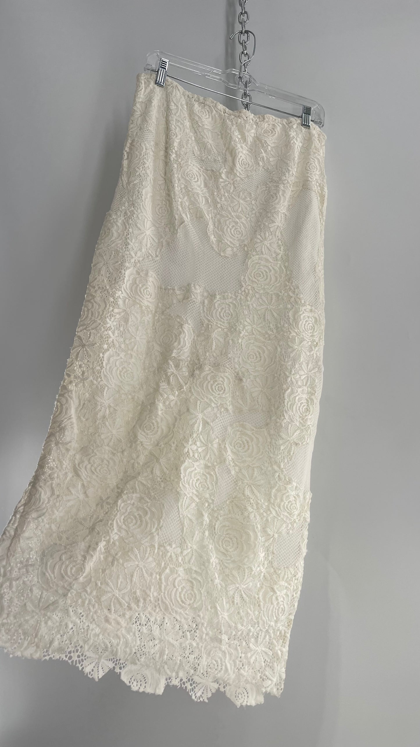Free People White Mesh and Lace Long Skirt (Small)