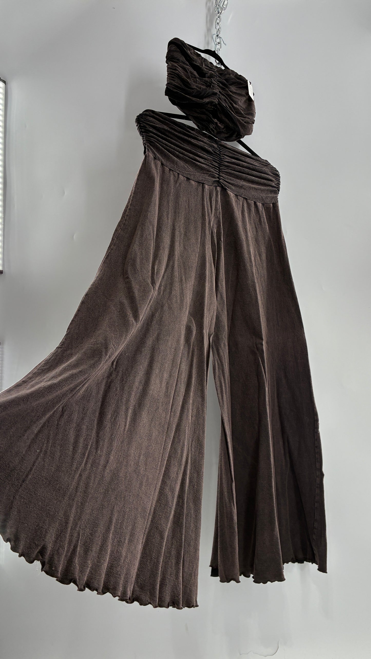Free People Acid Wash Style Ruched Tube Top And Ultra Wide Leg Pant Set with Tags Attached (L)