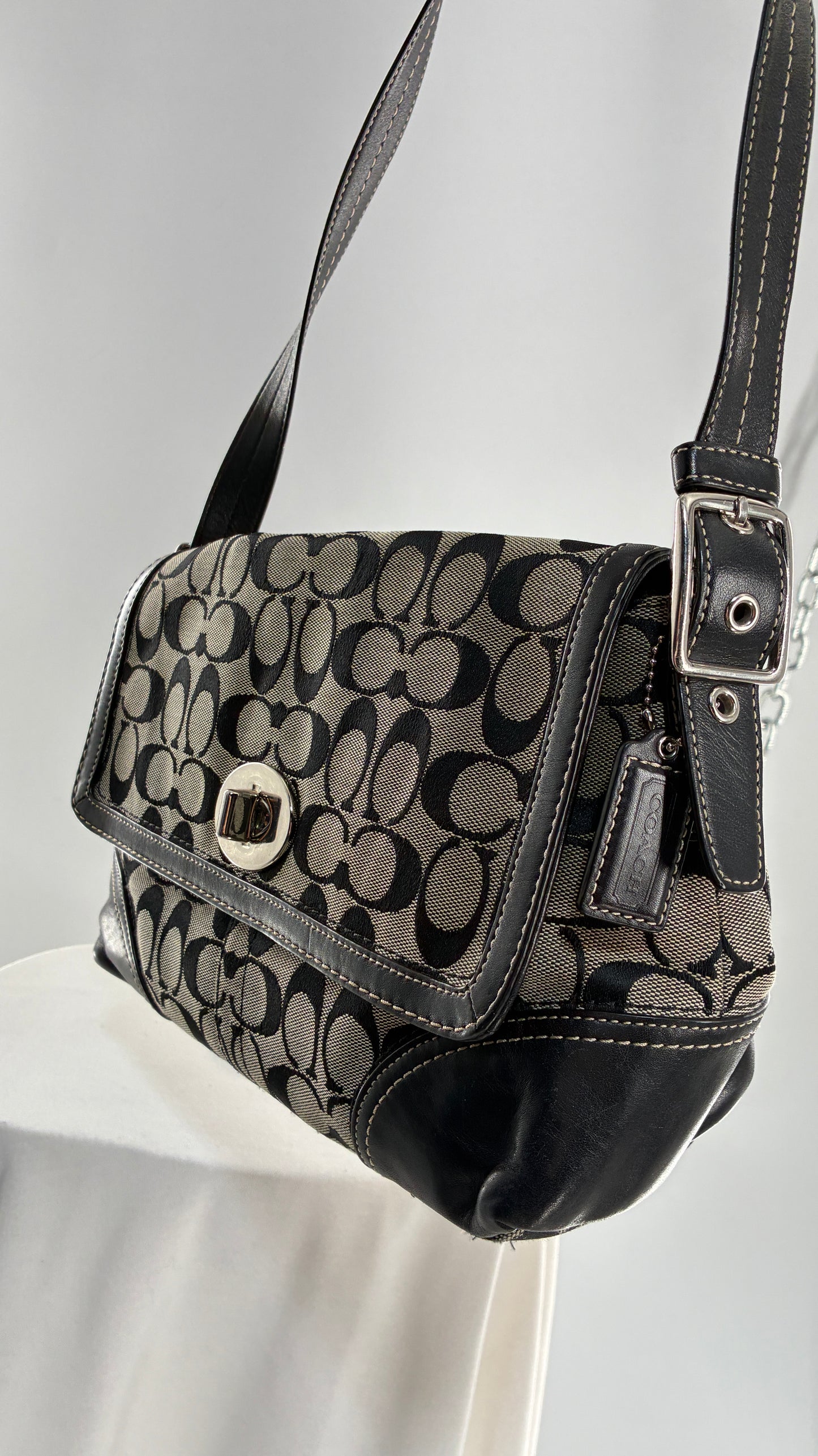Vintage COACH Hampton Gray and Black Monogram Shoulder Bag