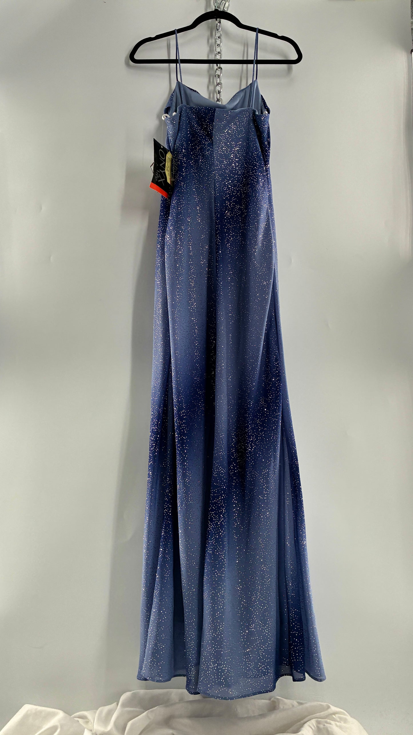 Deadstock Vintage ONYX Blue Iridescent Glitter Sparkle Draped Bust Gown (14)