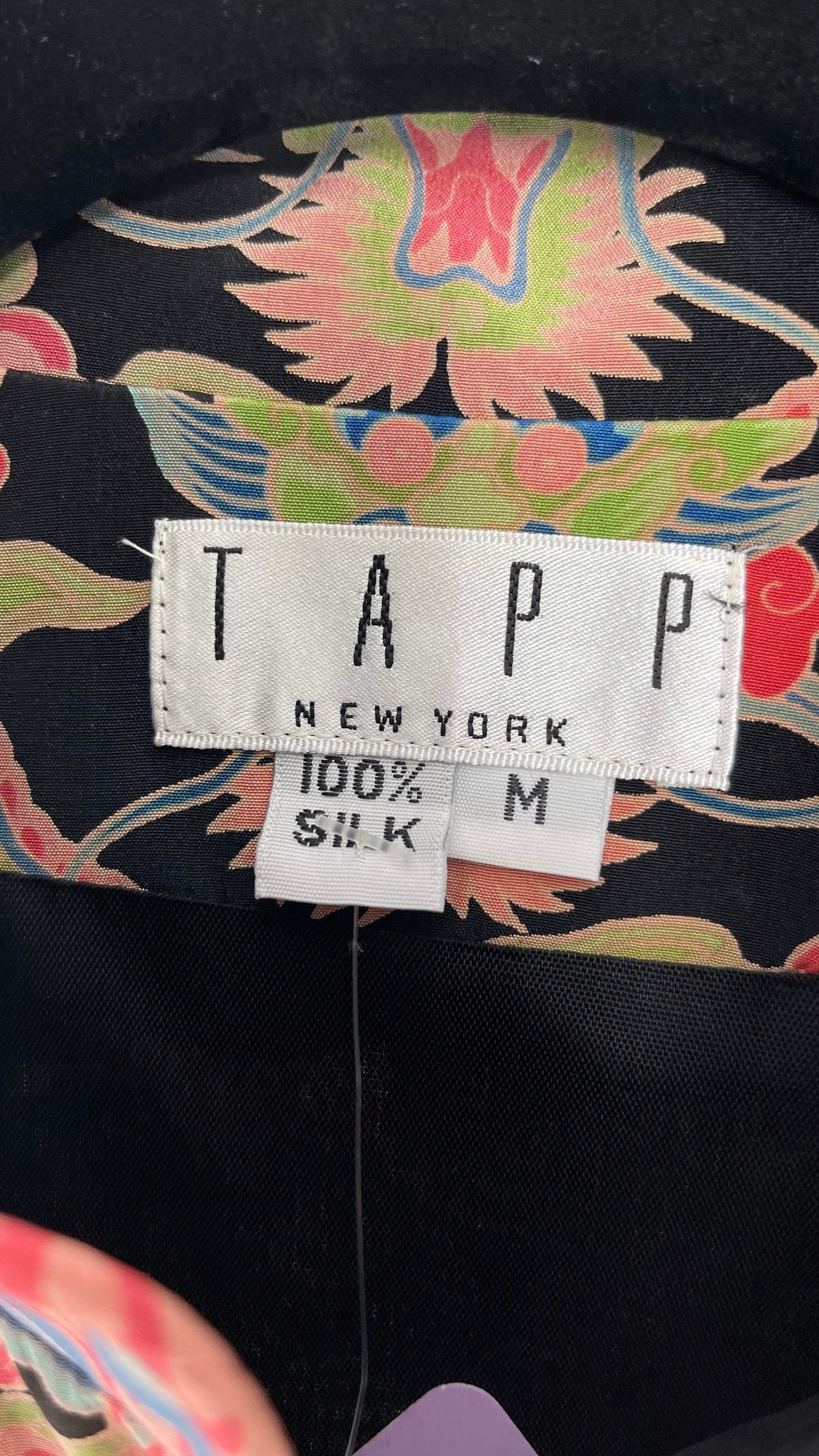 Vintage 1990s TAPP NEW YORK 100% Dragon Graphic Zip Front Crop Sleeveless Vest Top Silk (Medium)