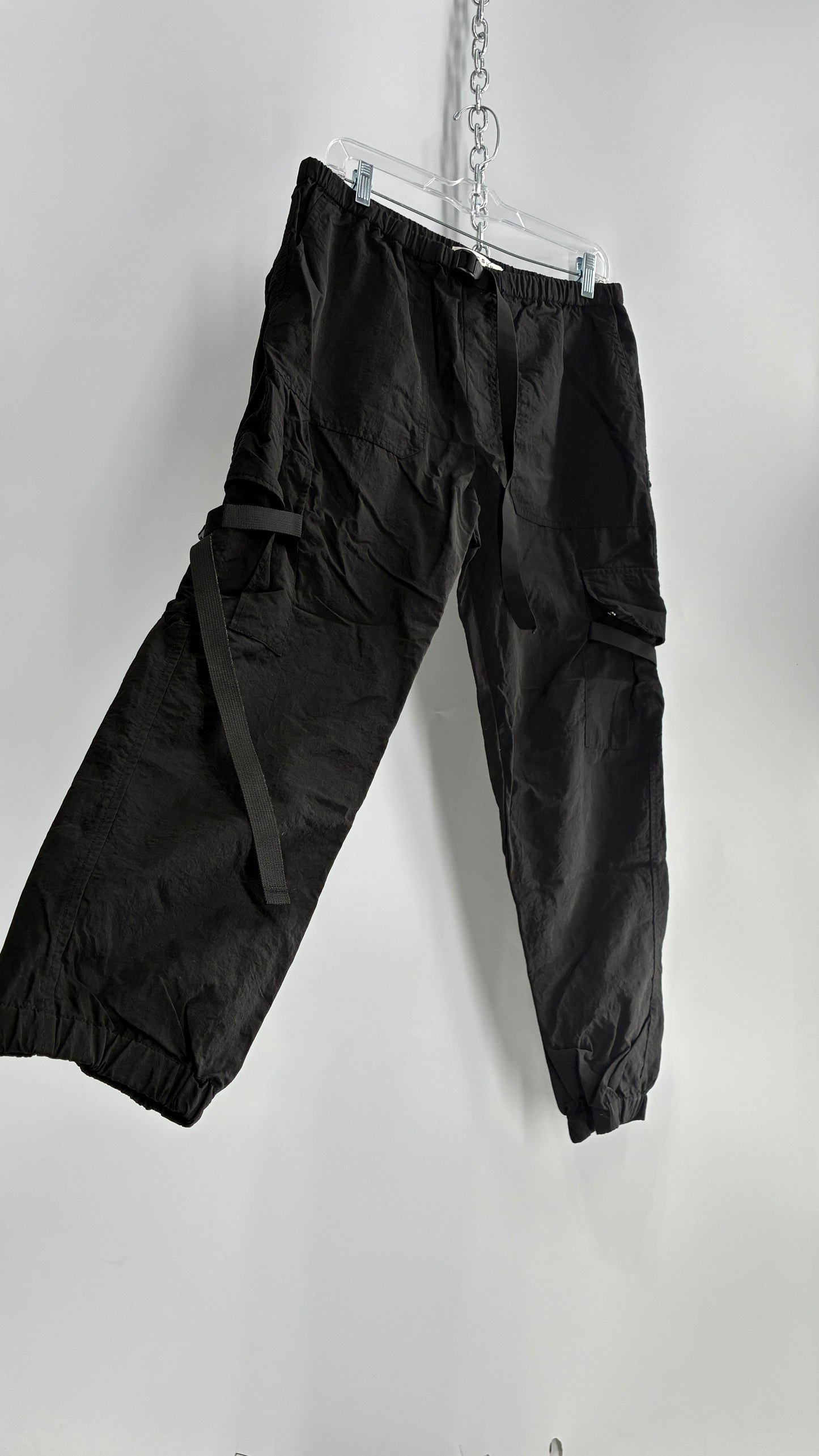 PACSUN Black Baggy Cargos with Adjustable Strap Details (Medium)