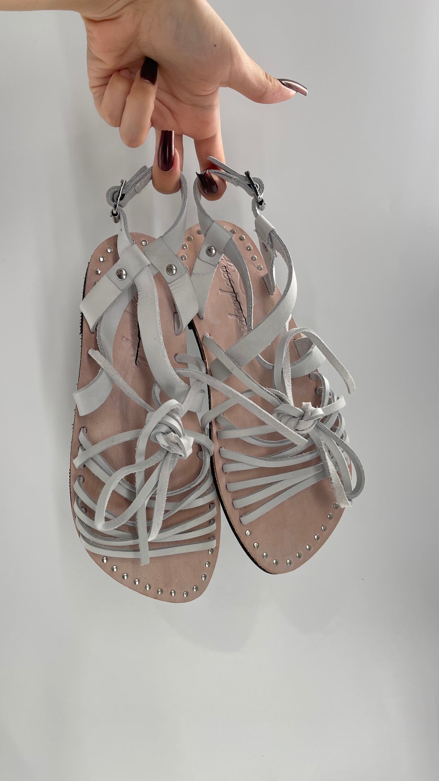Free People Light Gray Willow Wrap Sandals with Studs (37)