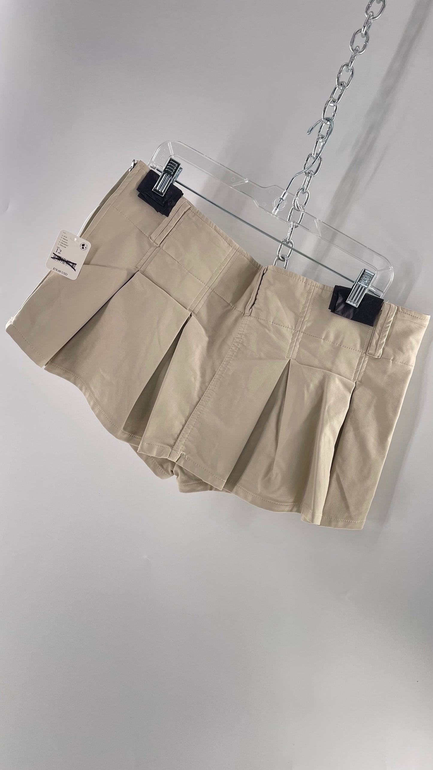 Free People Off White Pleated Vegan Leather Ultra Micro Mini Skirt with Hidden Built in Shorts (12)
