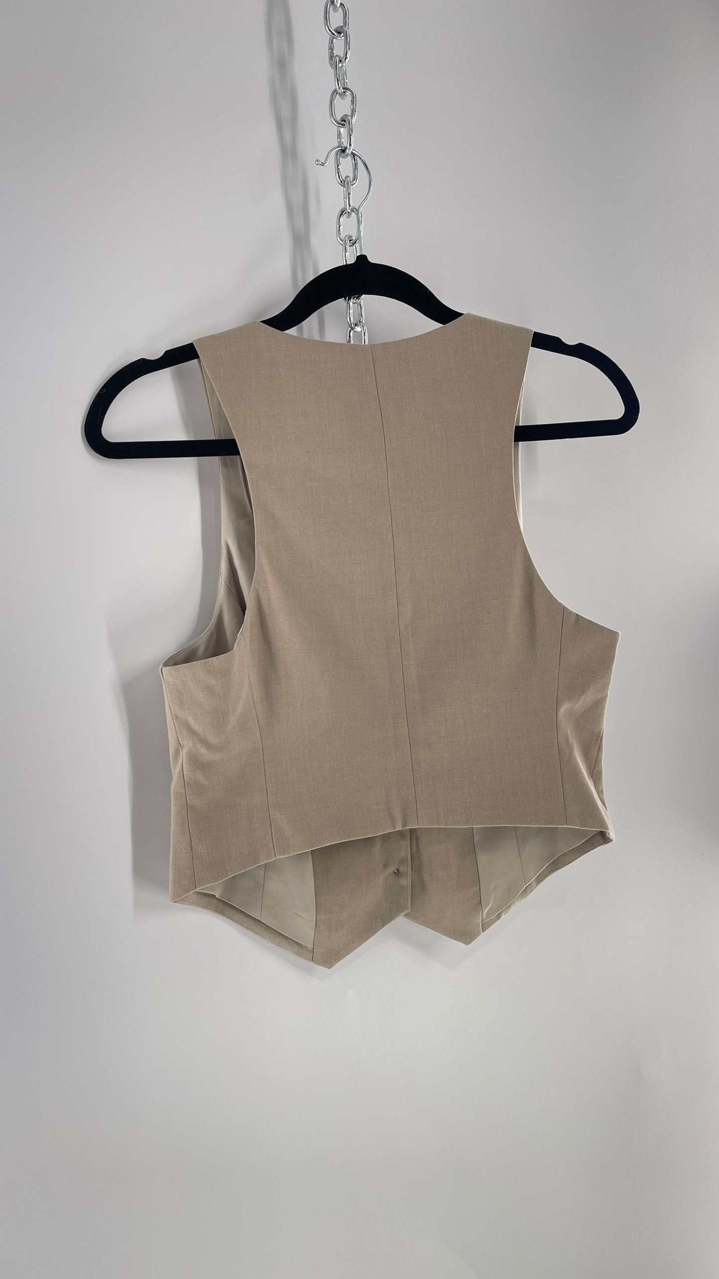 Urban Outfitters Vintage Upcycled Tan\Grey Cropped Vest Top (Medium)