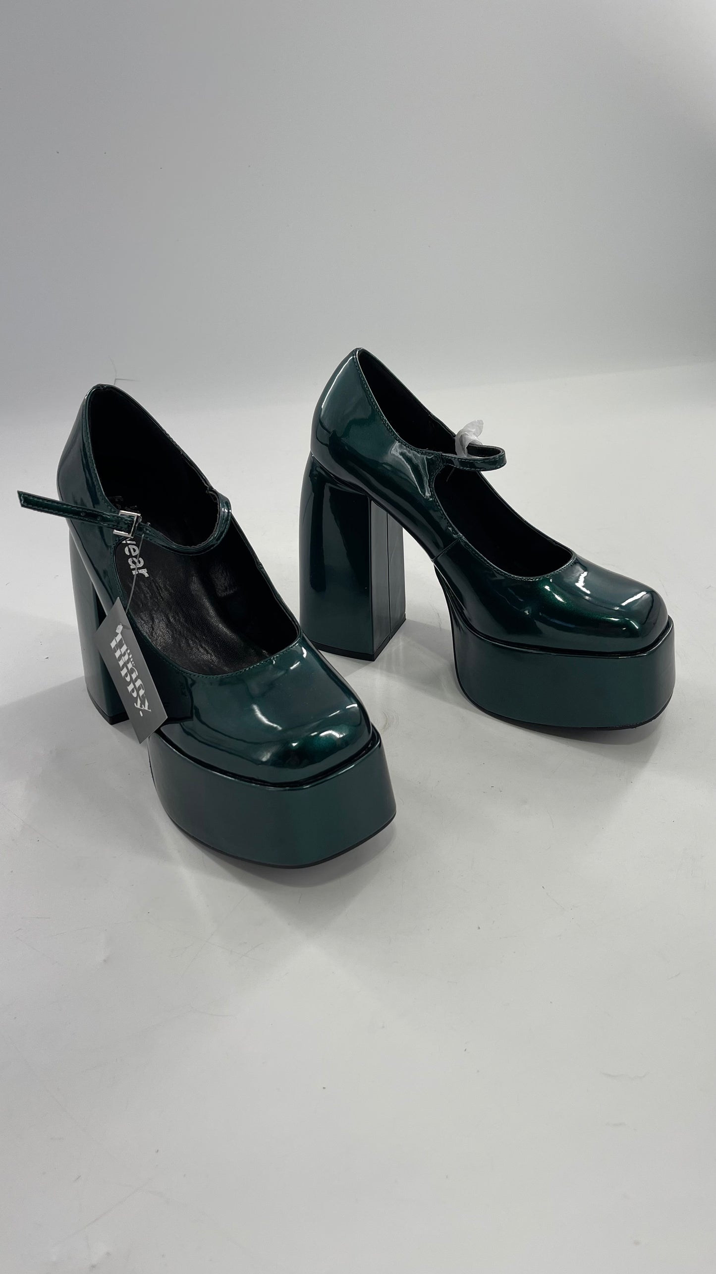 KOI FOOTWEAR Patent Emerald Green Platform Chunky Heel Mary Janes (9/39)