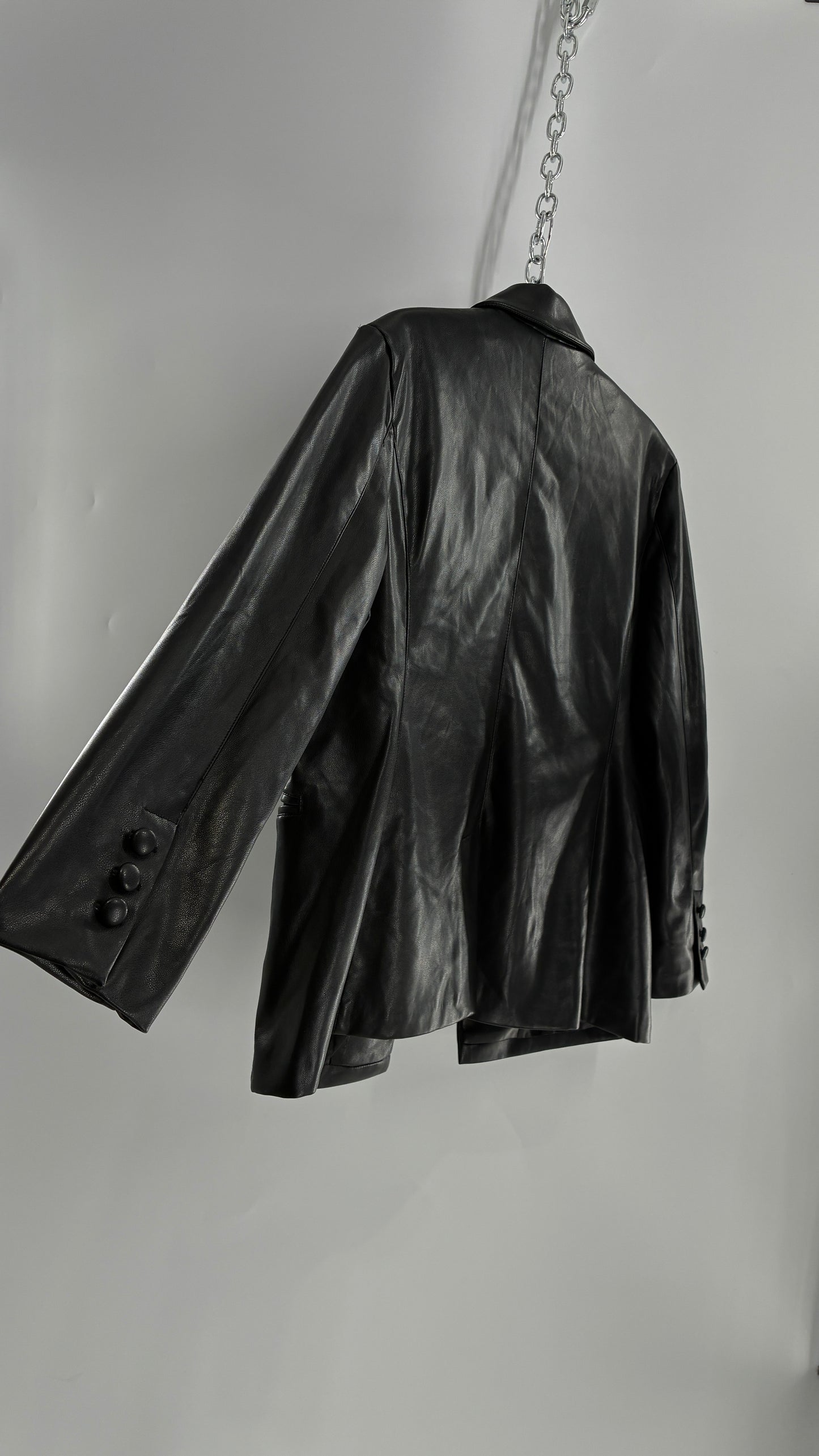 Bagatelle Black Vegan Leather Blazer Suit Jacket (Large)