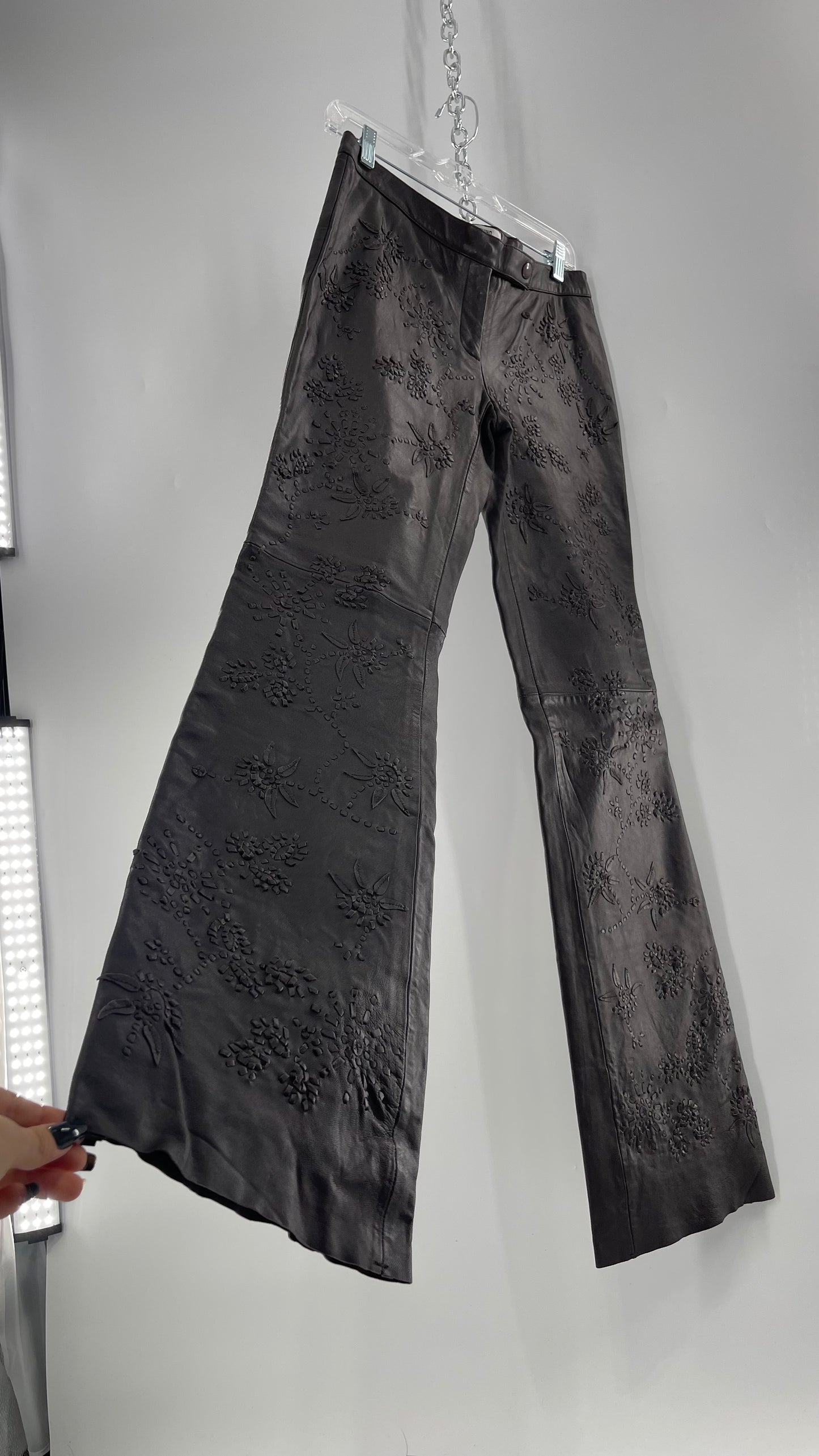 Moschino Brown Leather Embroidered Pants (10) ***WITH TAGS***