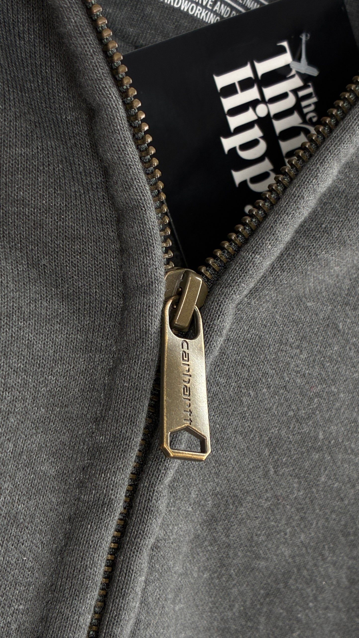 CARHARTT Rain Defender Charcoal Grey Full Zip Heavy Knit Hoodie (Large)