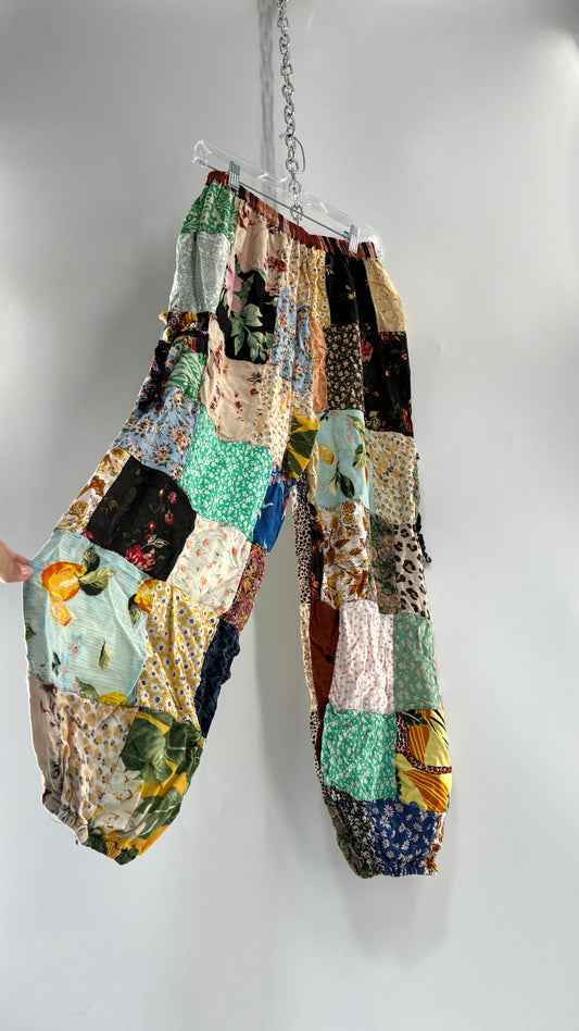 Vintage Patchwork Cinched Ankle Pants (Small)