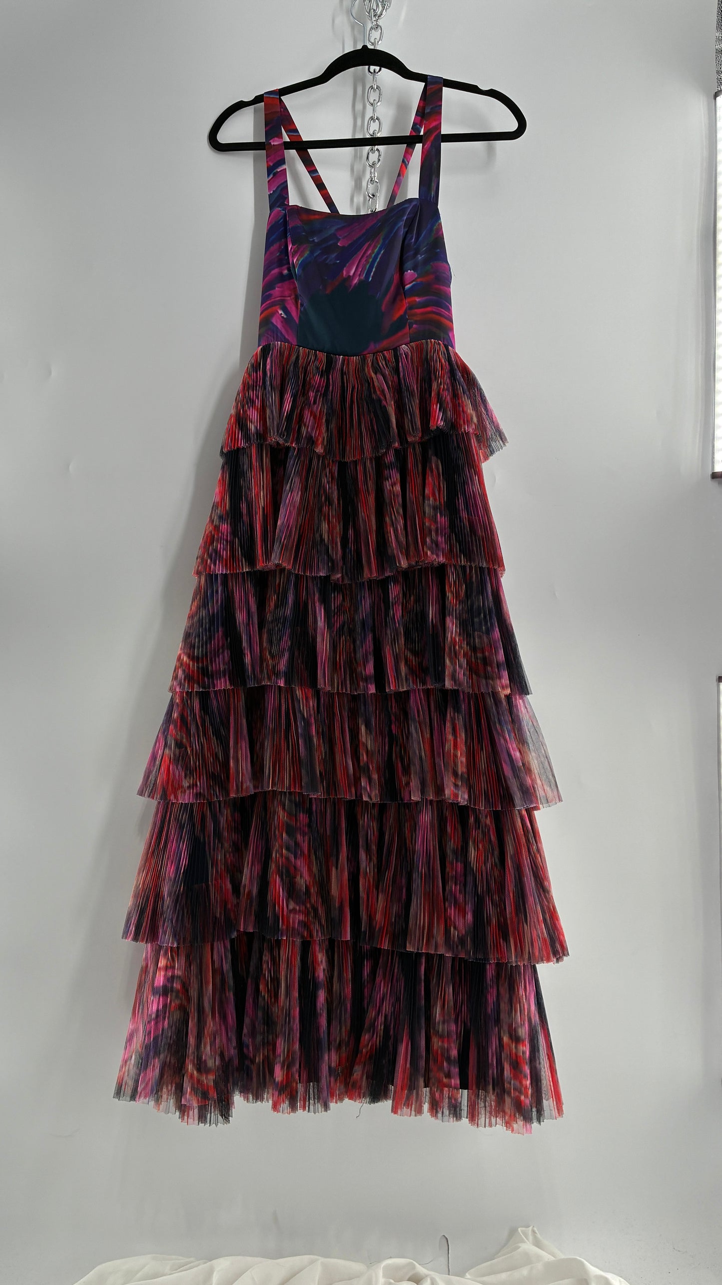 HUTCH Ruffled Maxi Gown Graphic Navy Blue, Fuchsia (2P,4)
