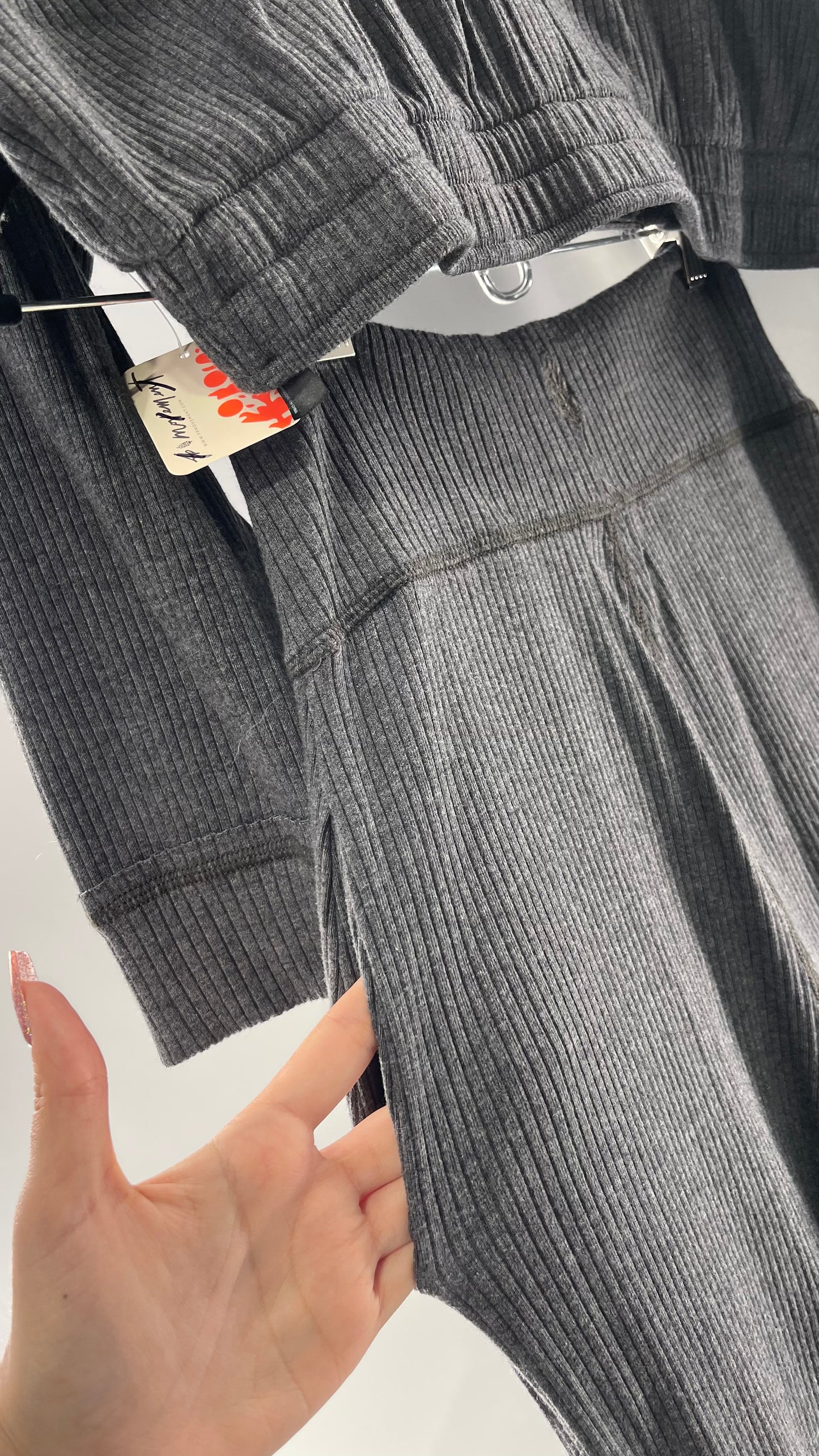 Free People Charcoal Slate Gray 2 Piece Set with Cropped Hoodie and Jogger Sweats with Tags Attached (XS)