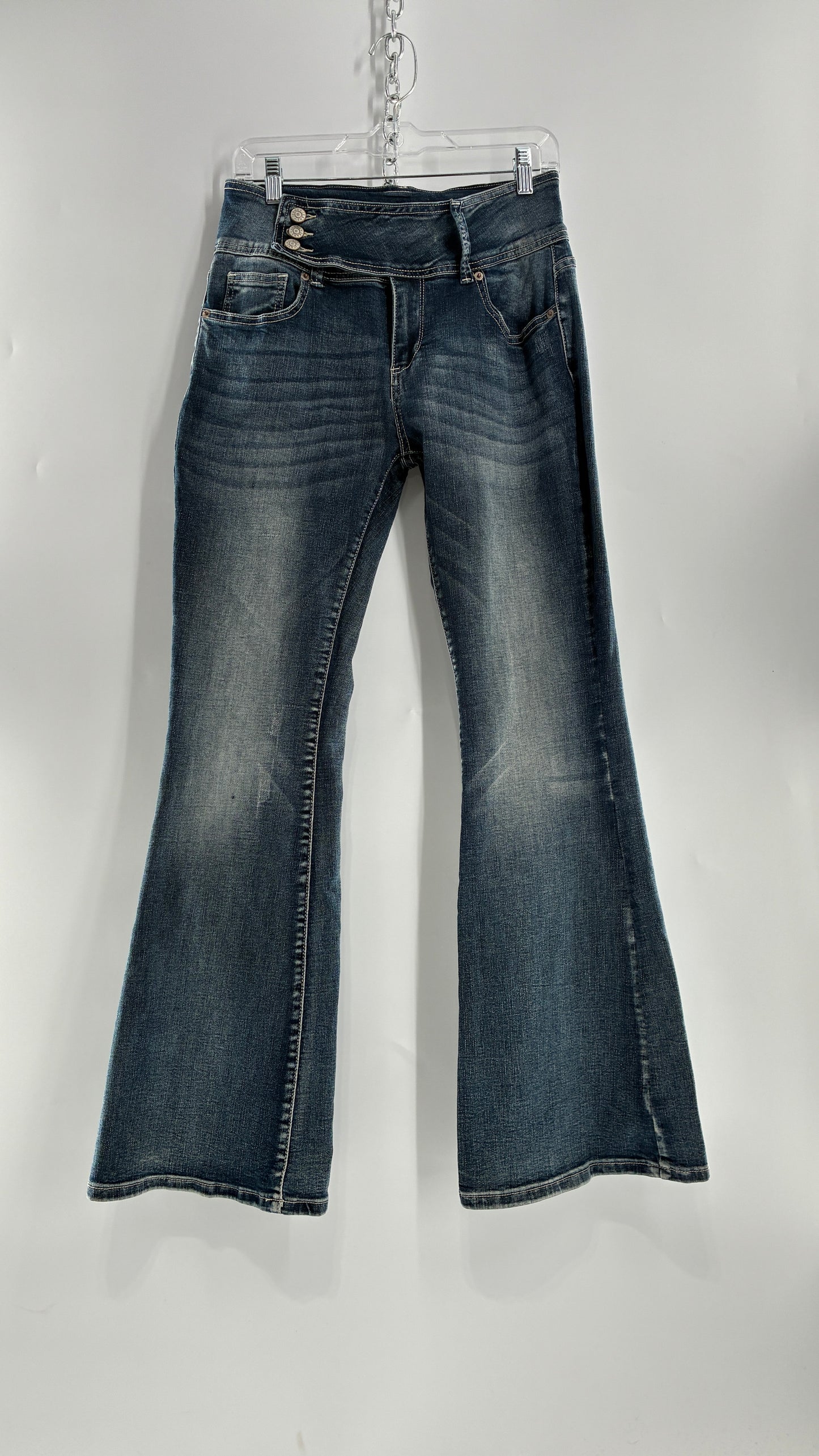 Vintage Low Rise Kickflare Jeans with Thick Side Buckled Waist Band (Medium)