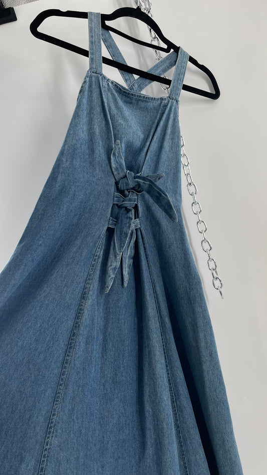 Vintage CDC Denim Triple Tie Bust Maxi Dress (6)