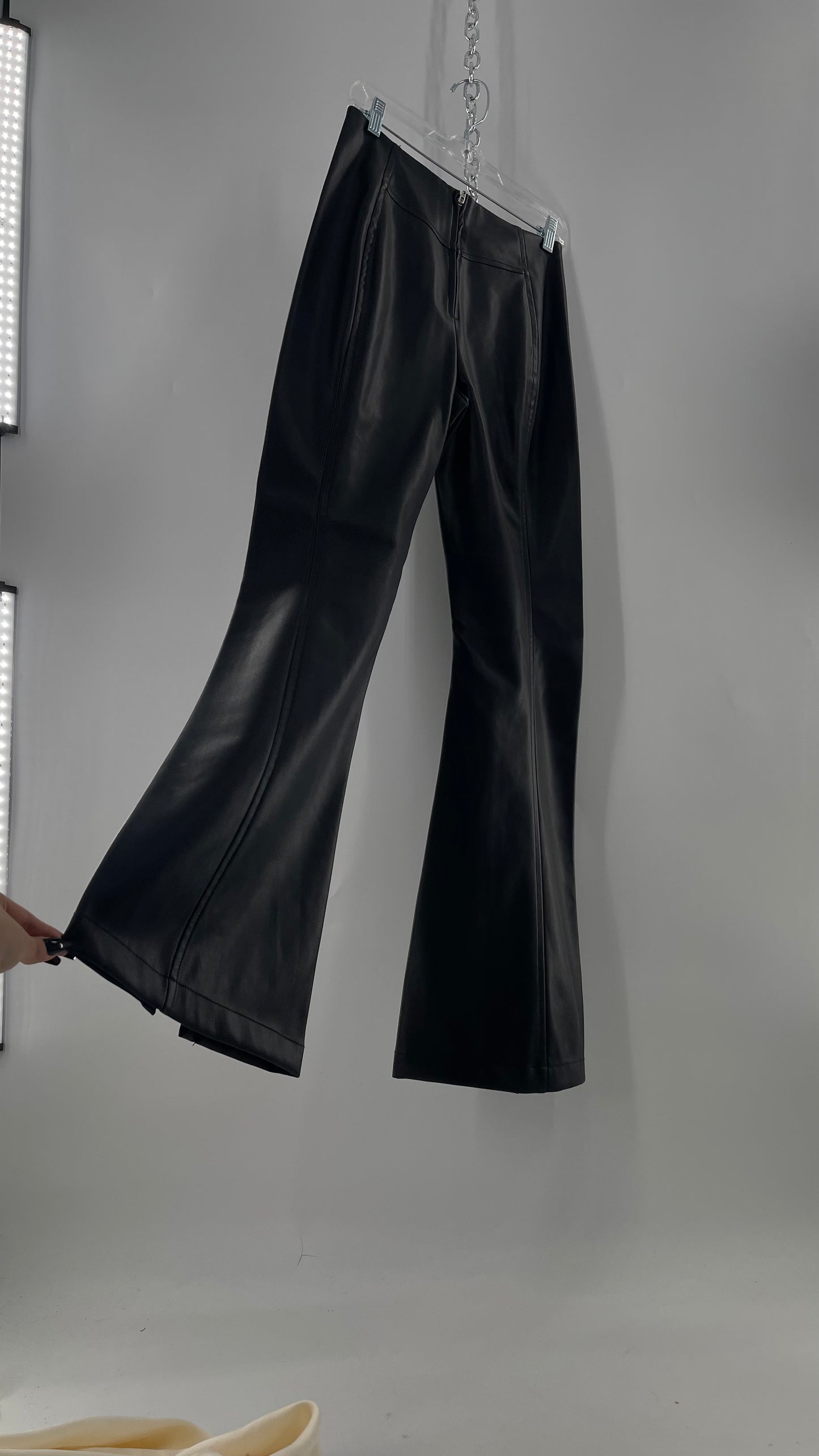 Free People Black Vegan Leather Kick Flares (28)