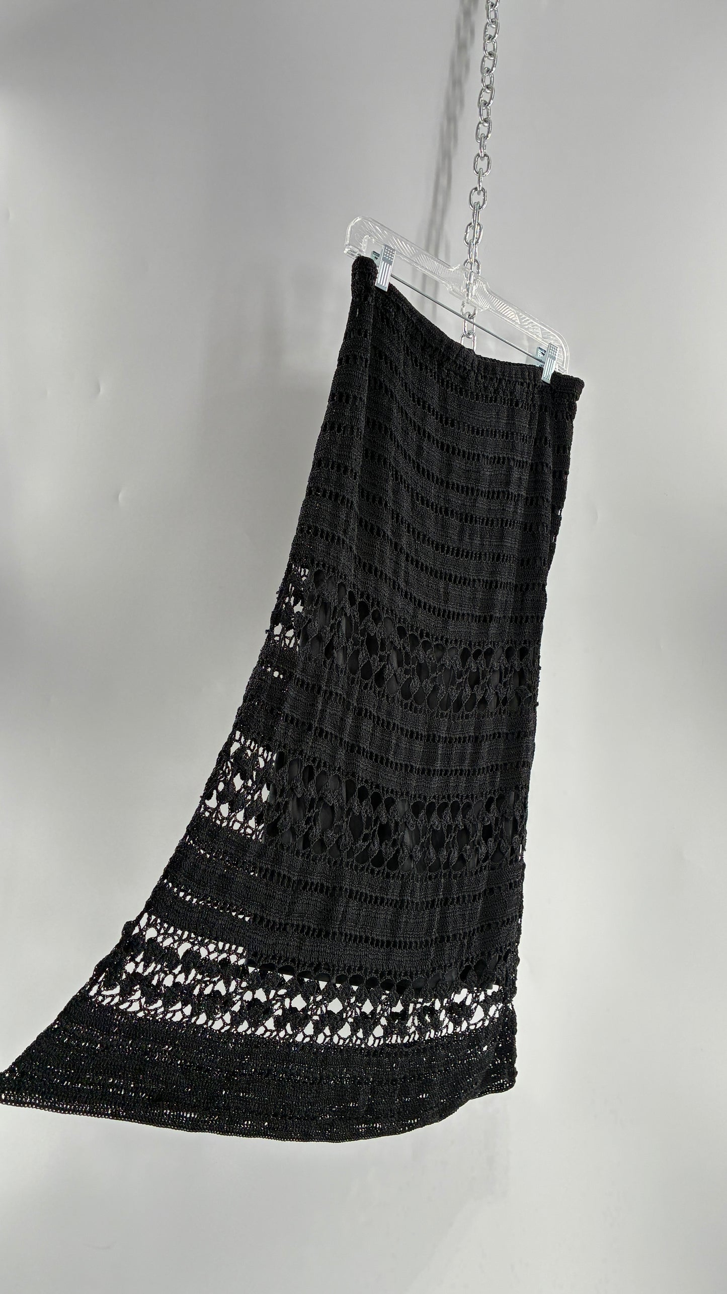Vintage CHICOS Black Crochet Maxi Skirt (3)