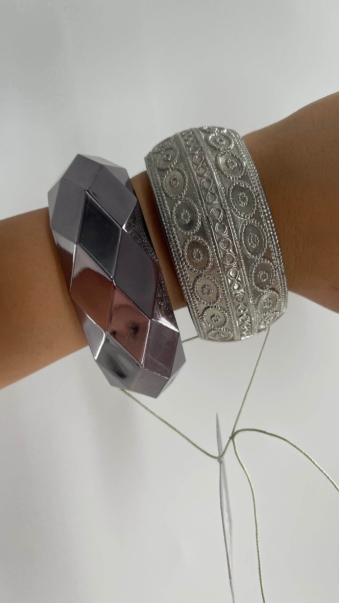 Vintage Rocker Silver/Chrome Bangle Set