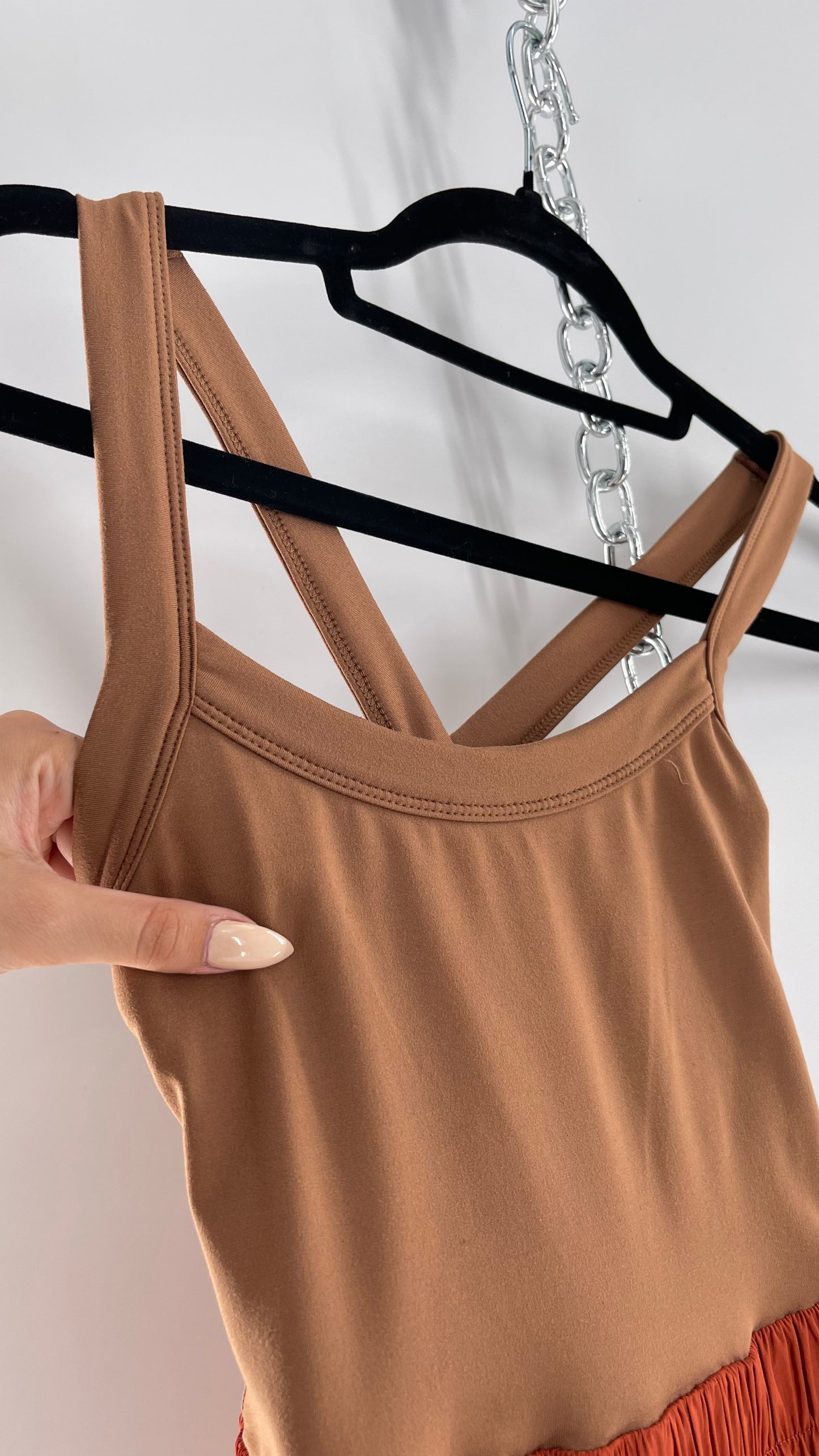 Free People Movement Tan Jumpsuit with Burnt Orange Parachute Shorts (XS)