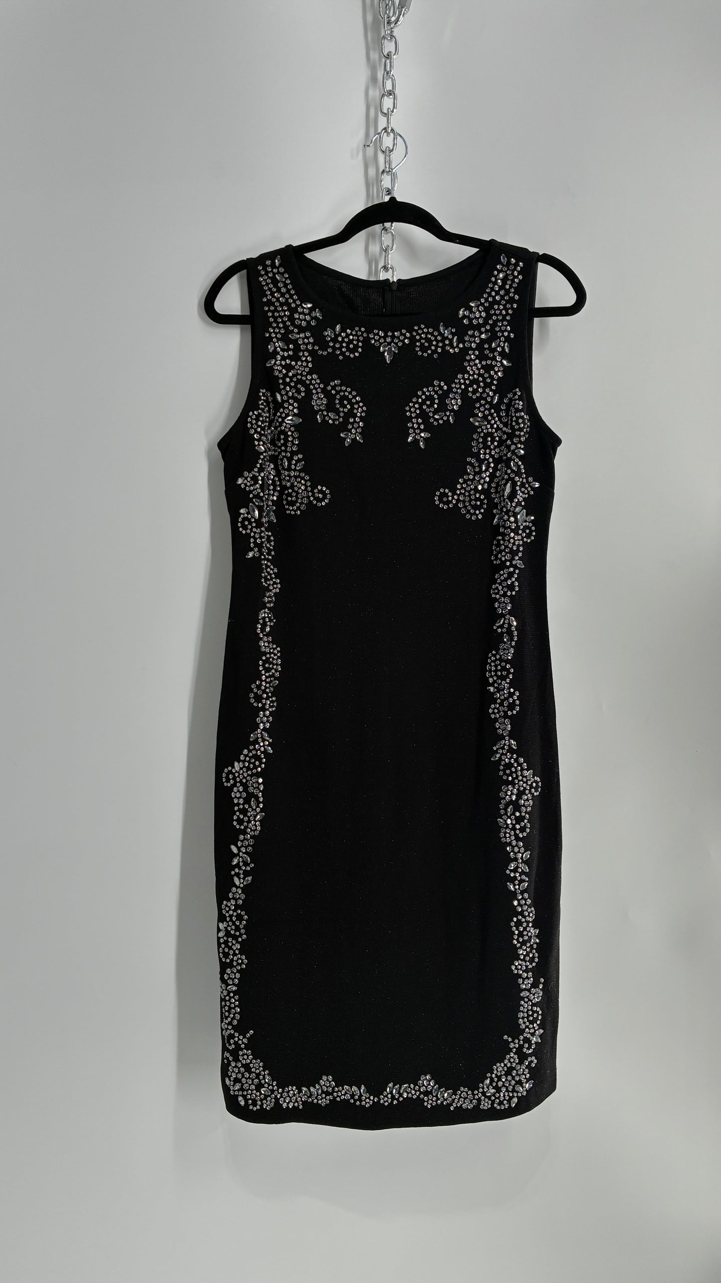 Vintage ST JOHN Black Metallic Wool Knit Dress with Silk Blend Lining and Rhinestone Embellishments (6)