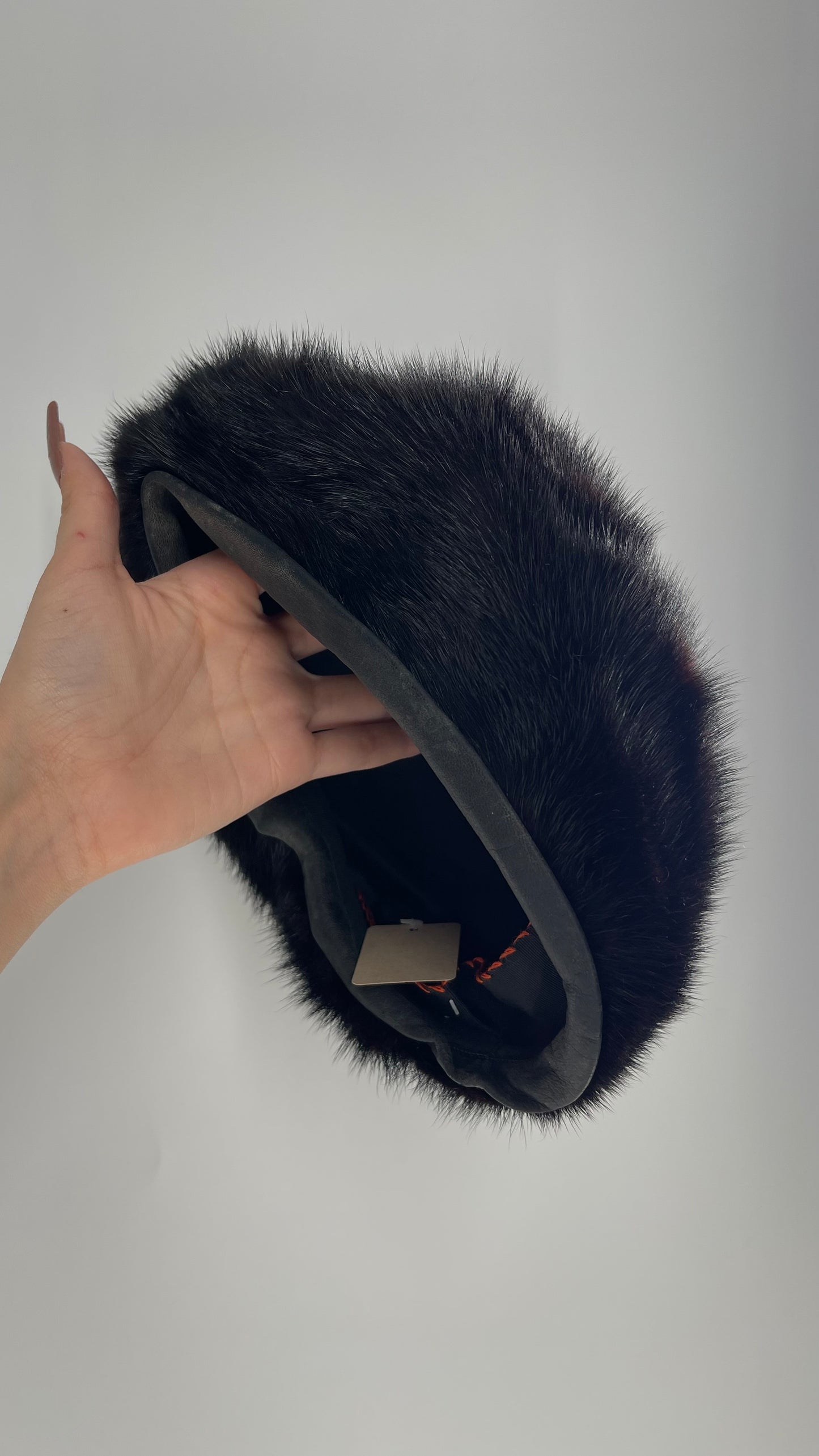 Vintage Genuine Fur Beret with Black Leather Inner Trim