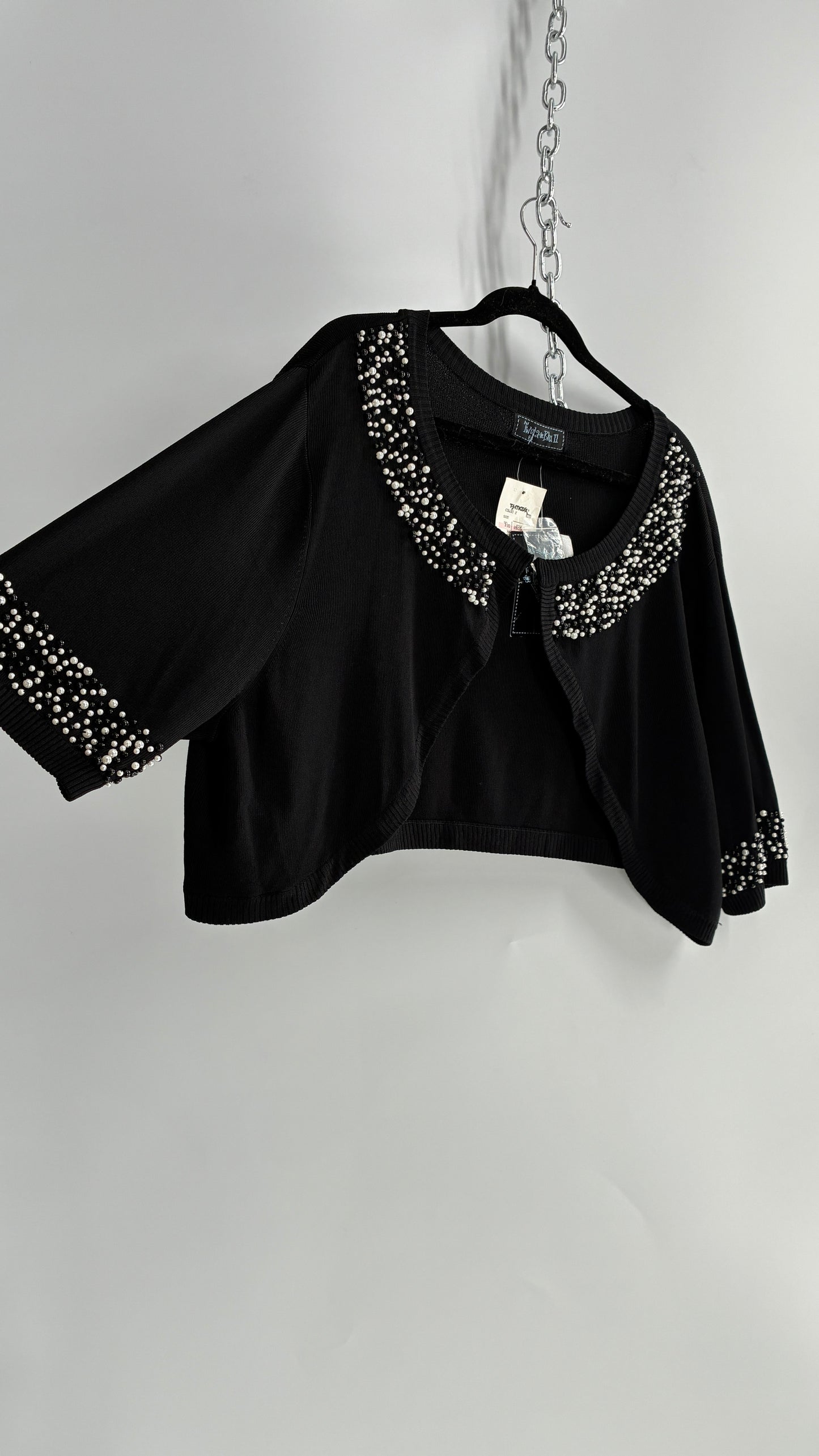Deadstock Vintage Black Shrug with Beaded, Pearl Details and Tags Attached (3X)