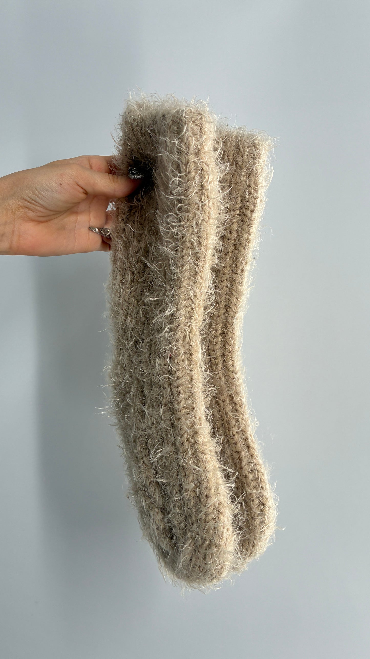 NWOT Free People Beige Ultra Thick Knit Fuzzy Socks