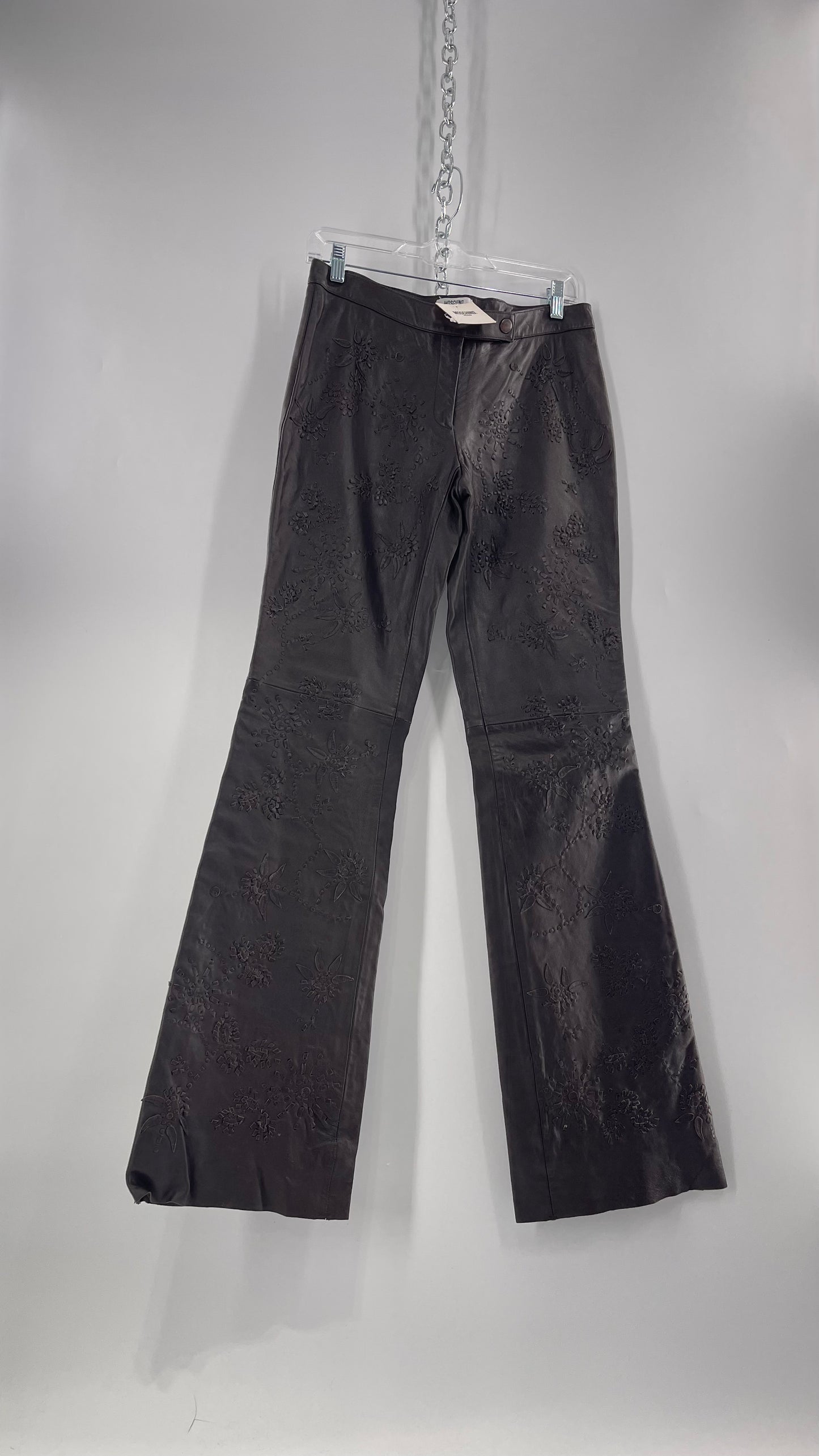 Moschino Brown Leather Embroidered Pants (10) ***WITH TAGS***