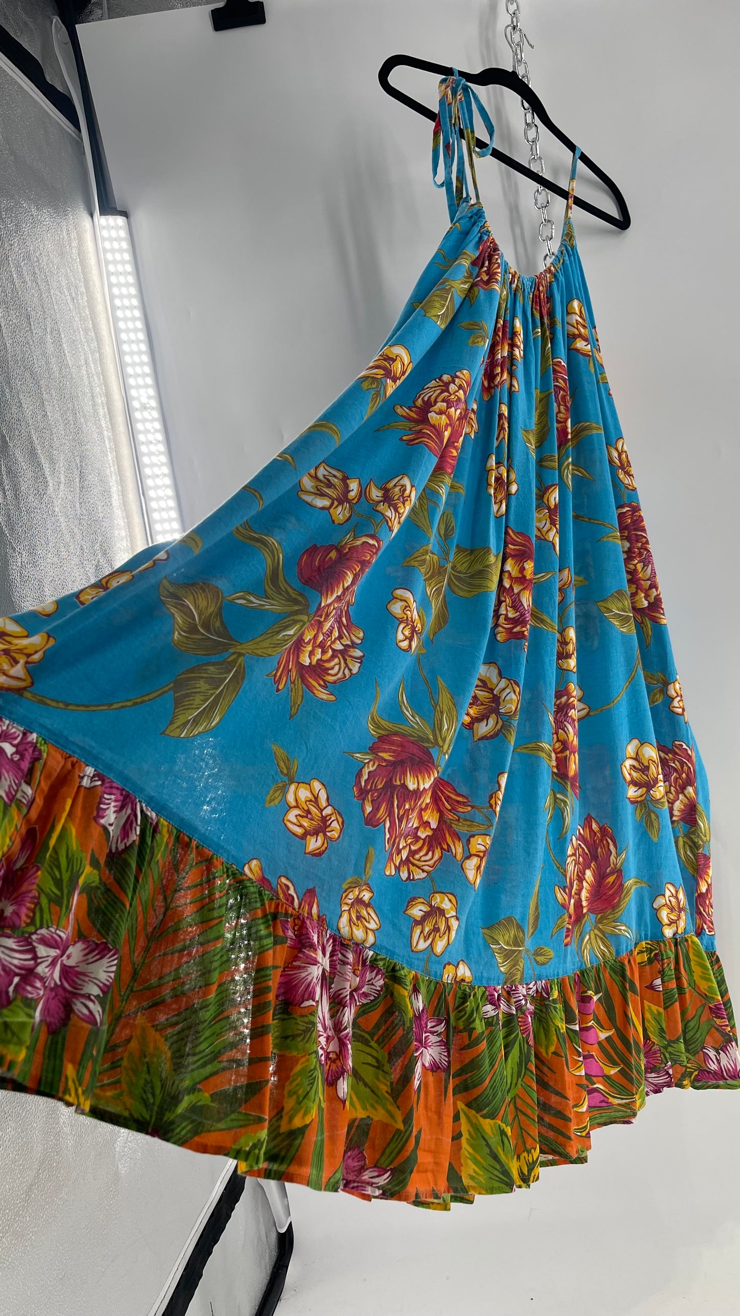 Handemade Brazilian Color Blocked Blue/Orange Floral Maxi (One Size)