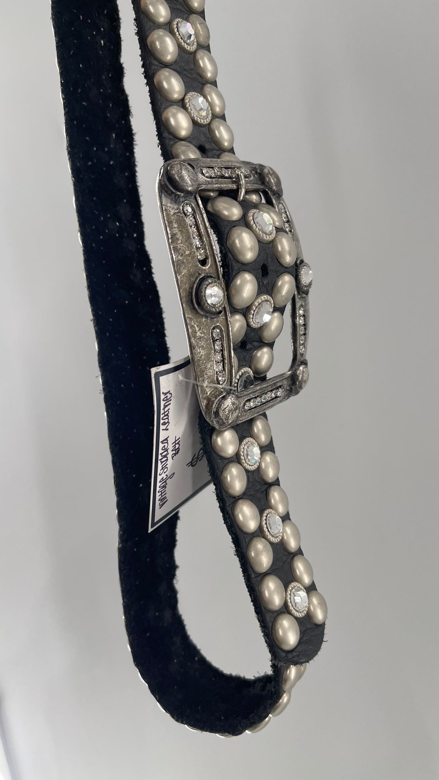 Vintage NEW Swarovski Crystal Iconic Cowboy Belt with Studded Leather Detailing (Small)