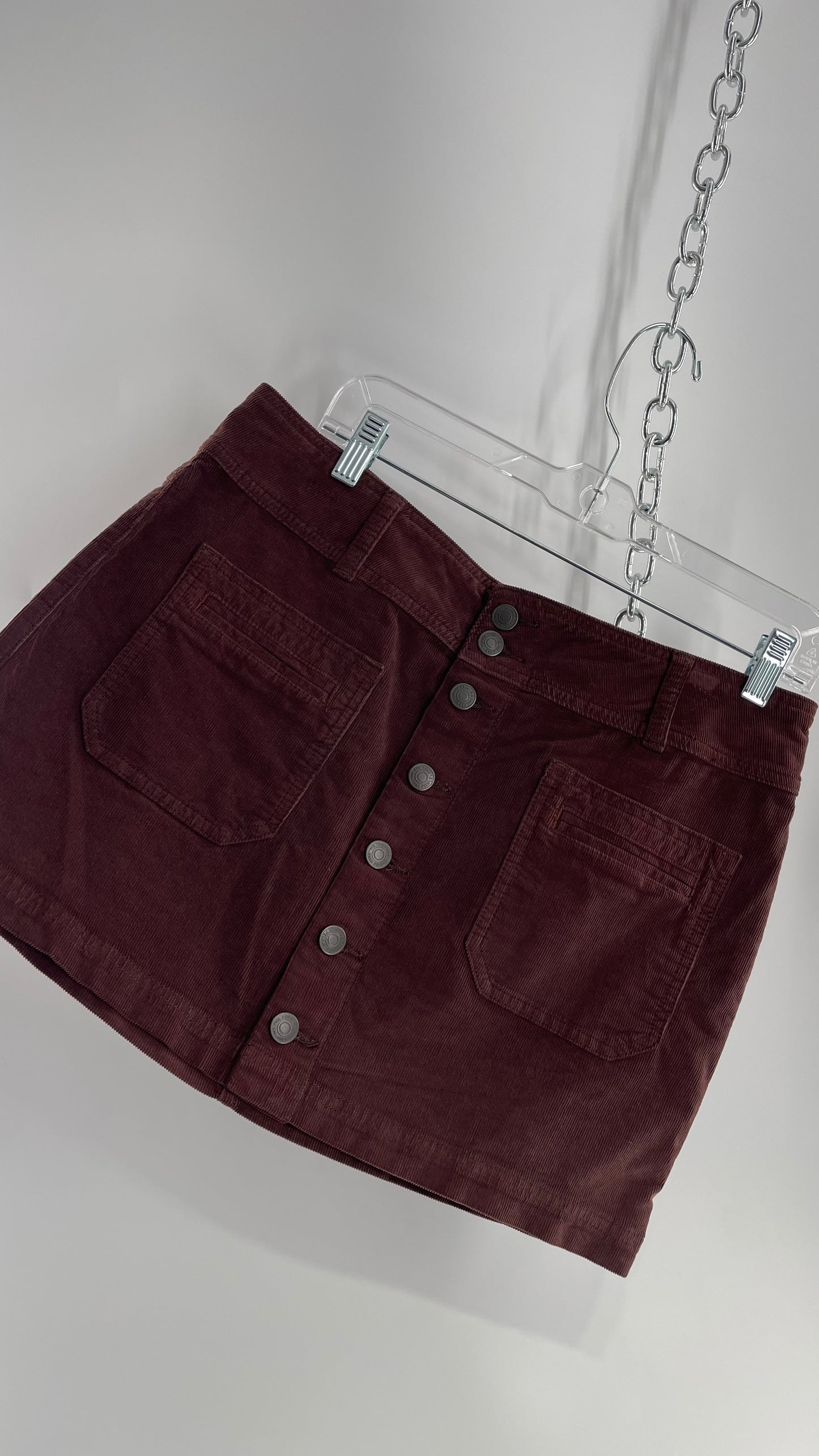 Free People Brown Corduroy Button Front Mini Skirt with Front Pockets (29)
