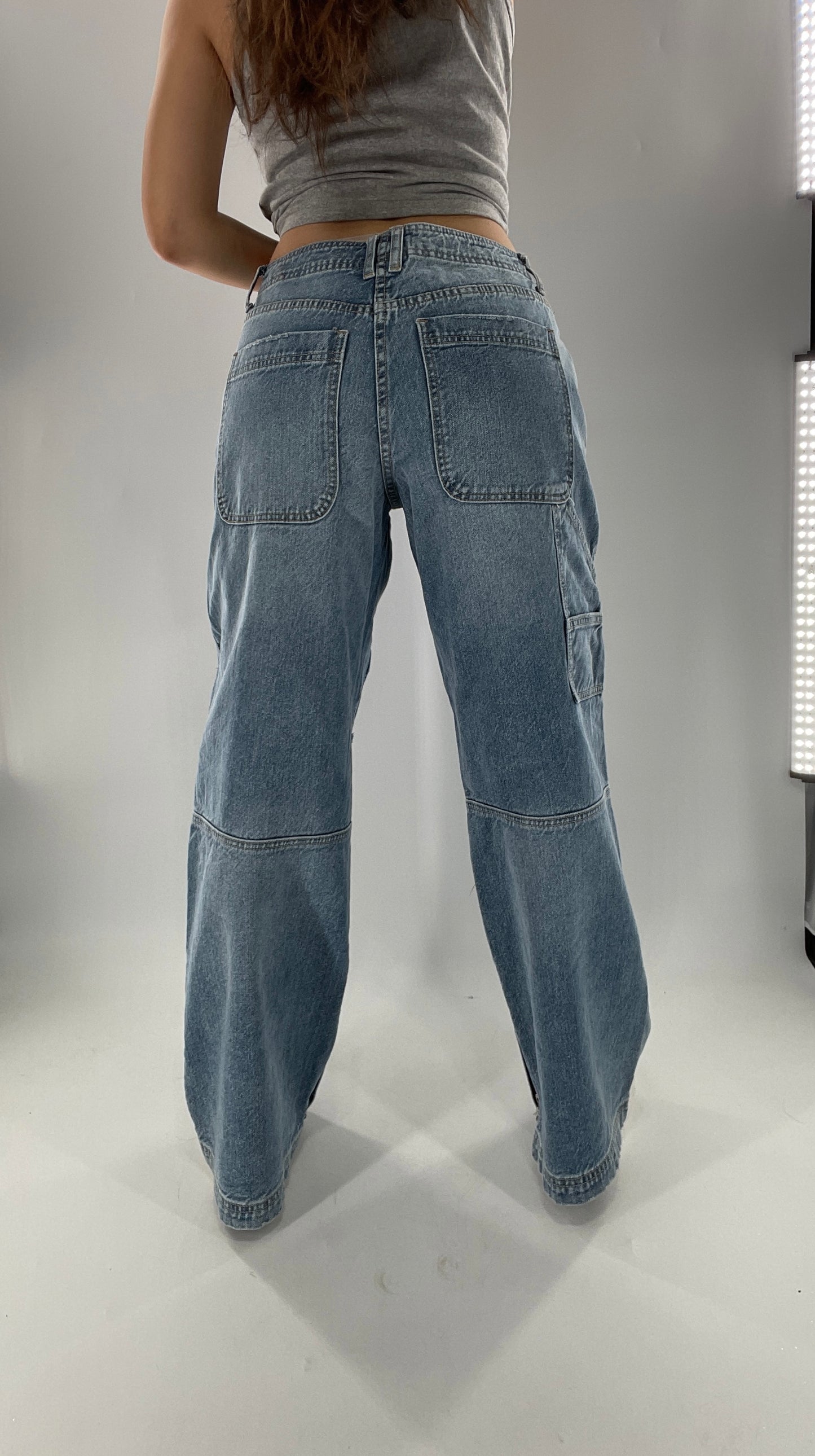 Free People Wide Leg Cargo Jeans Covered in Pockets, Zippers and stitching (27)