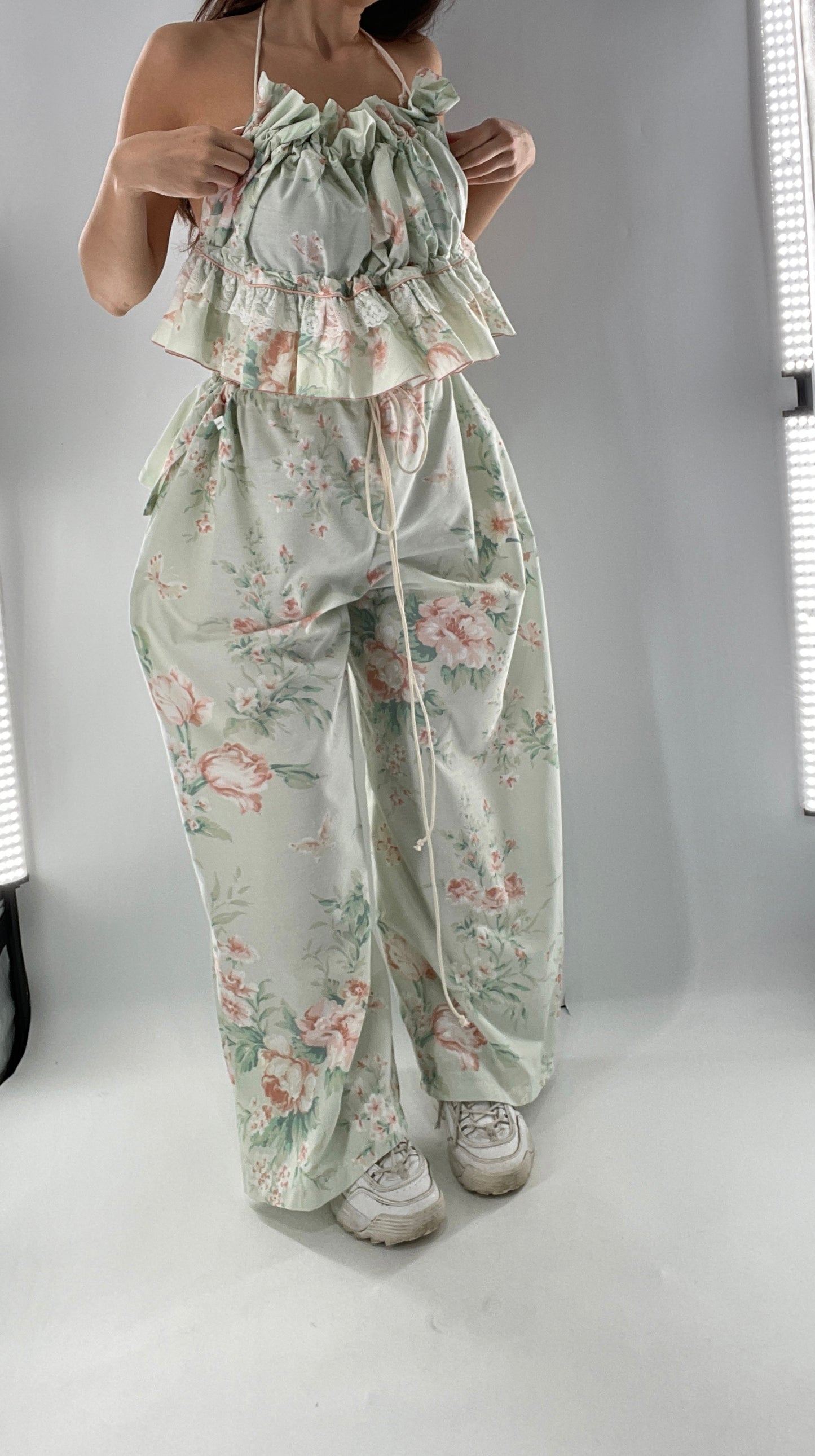 Vintage Set Covered in Delicate Dainty Florals, Butterflies, and Ruffles (One Size, Adjustable)