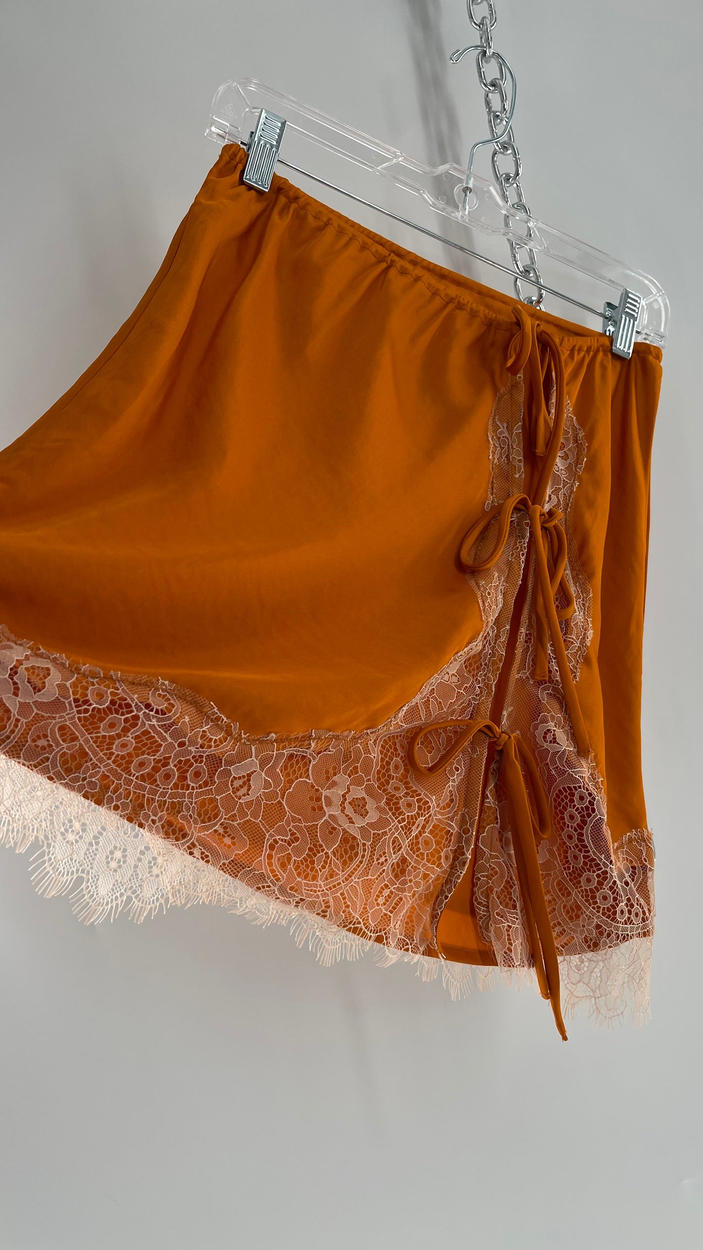 Free People Orange Lace Trim Silky Mini Skirt (Medium)