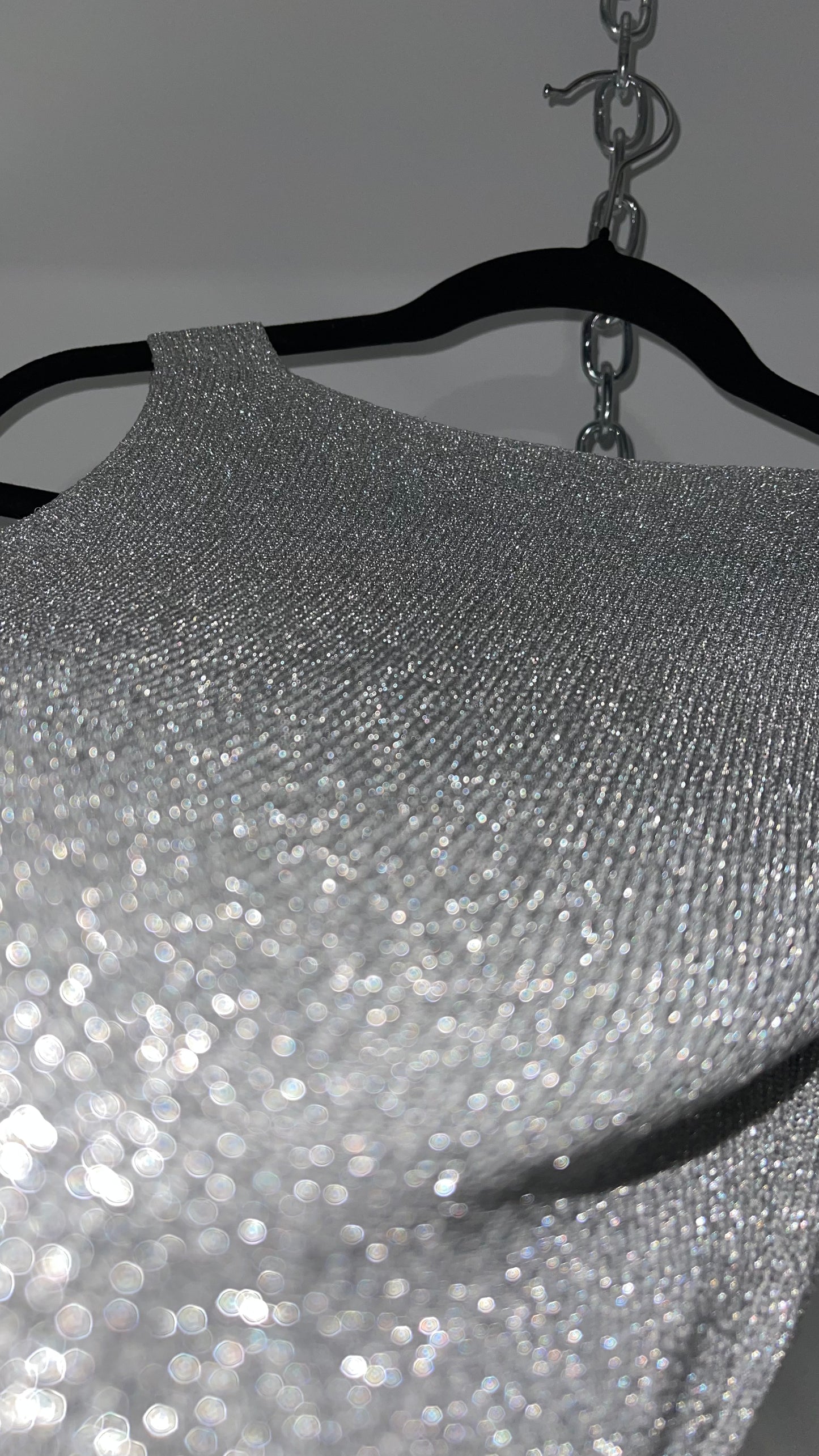 Vintage Christine Phillipe Vintage Metallic Silver Tinsel Knit Tank (Medium)