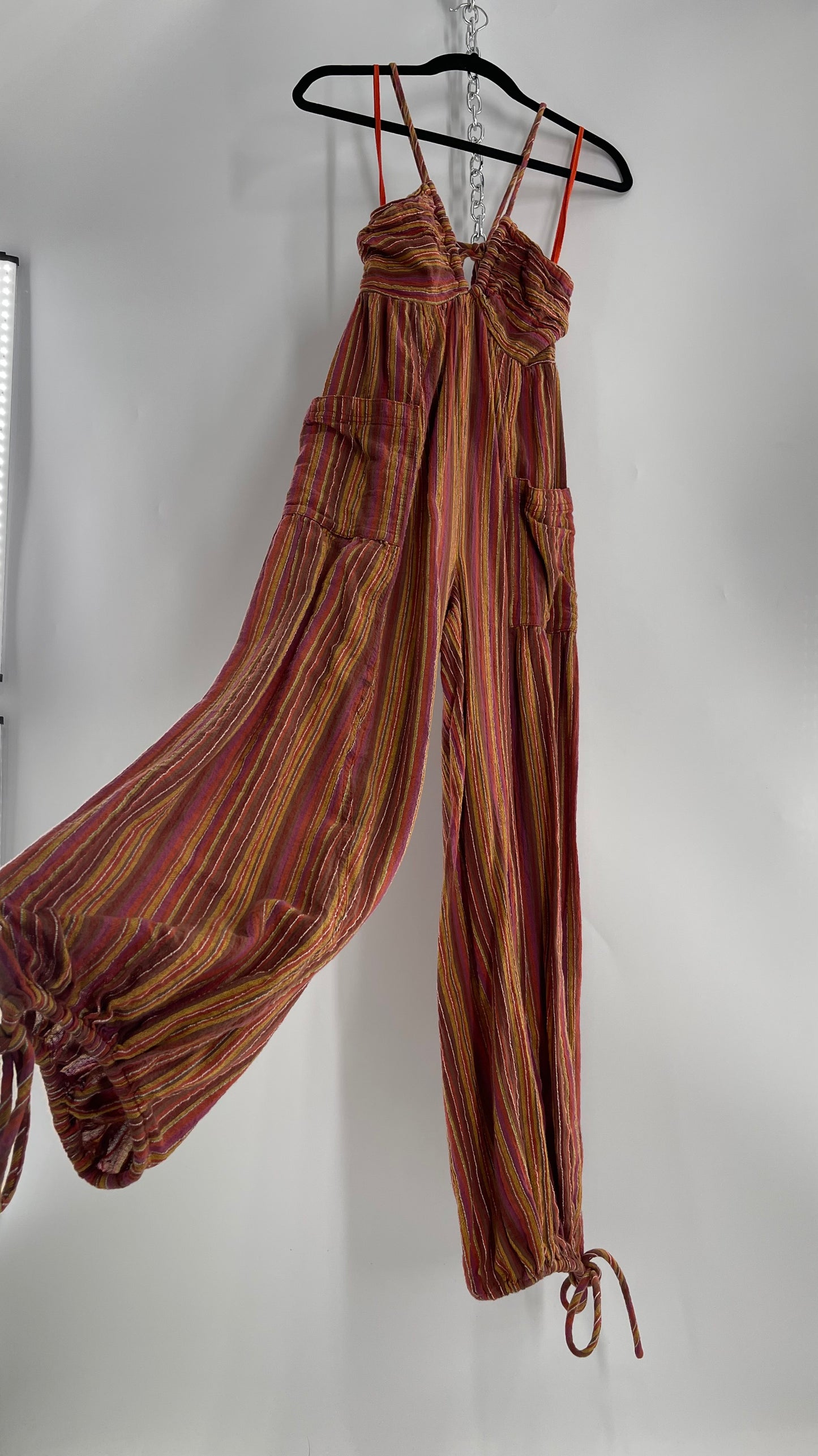Free People Sundaze Striped Cotton Jumpsuit (XS)