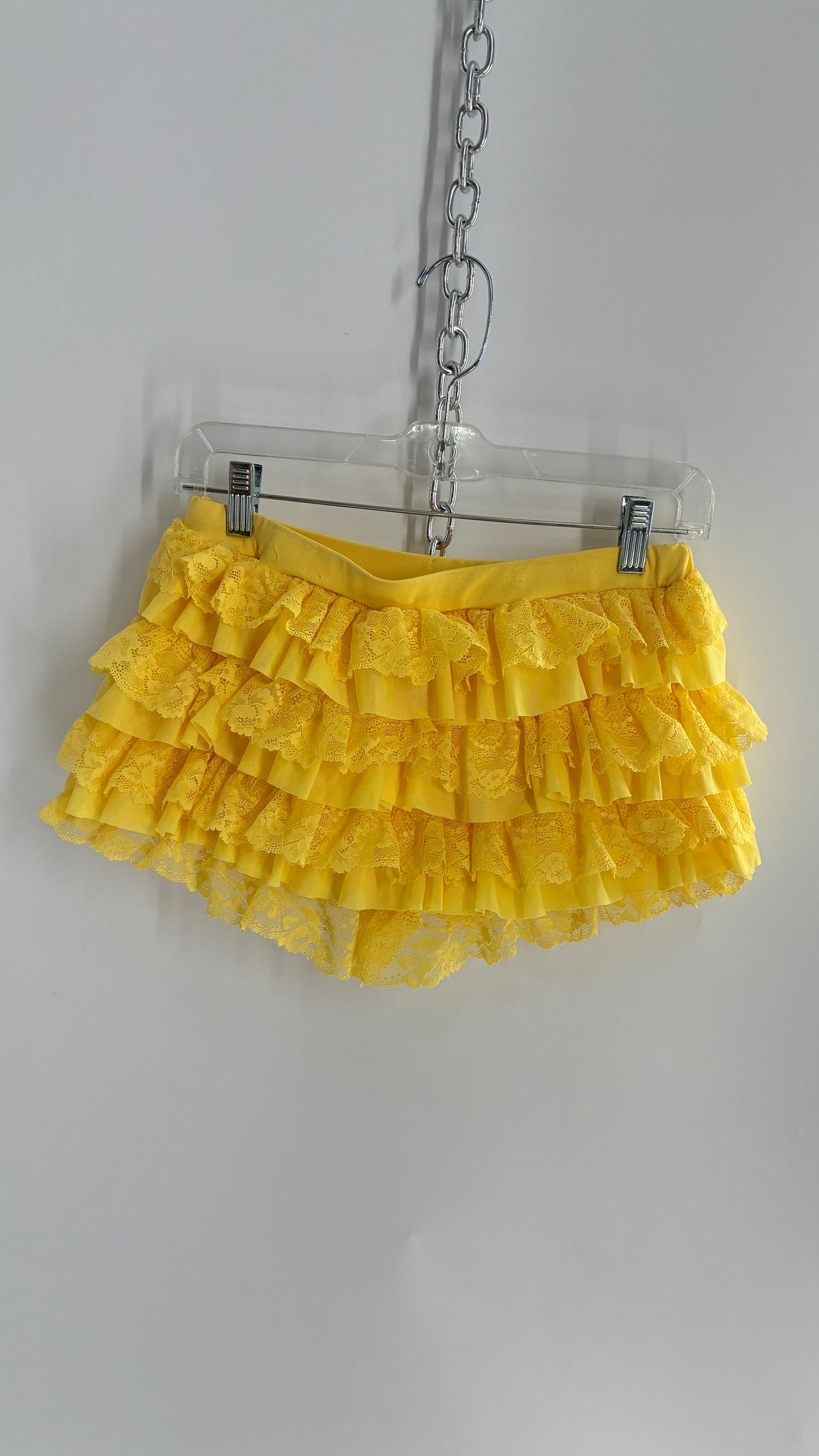 Vintage Yellow Lace Ruffle and Lace Micro Short (Small)