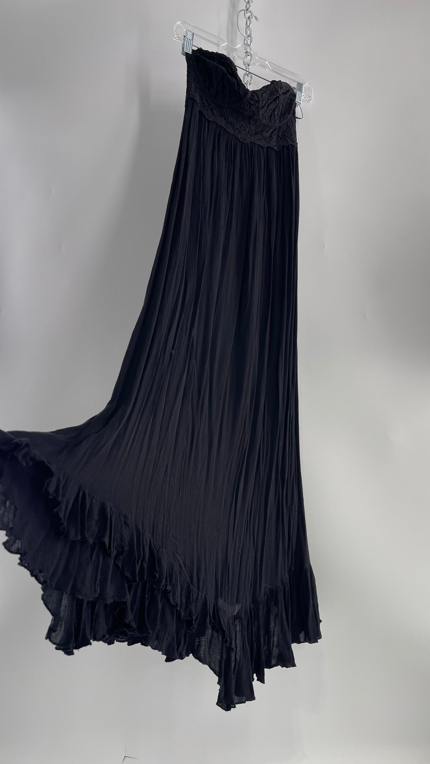 Free People Adella Black Full Length Maxi Dress (Small)