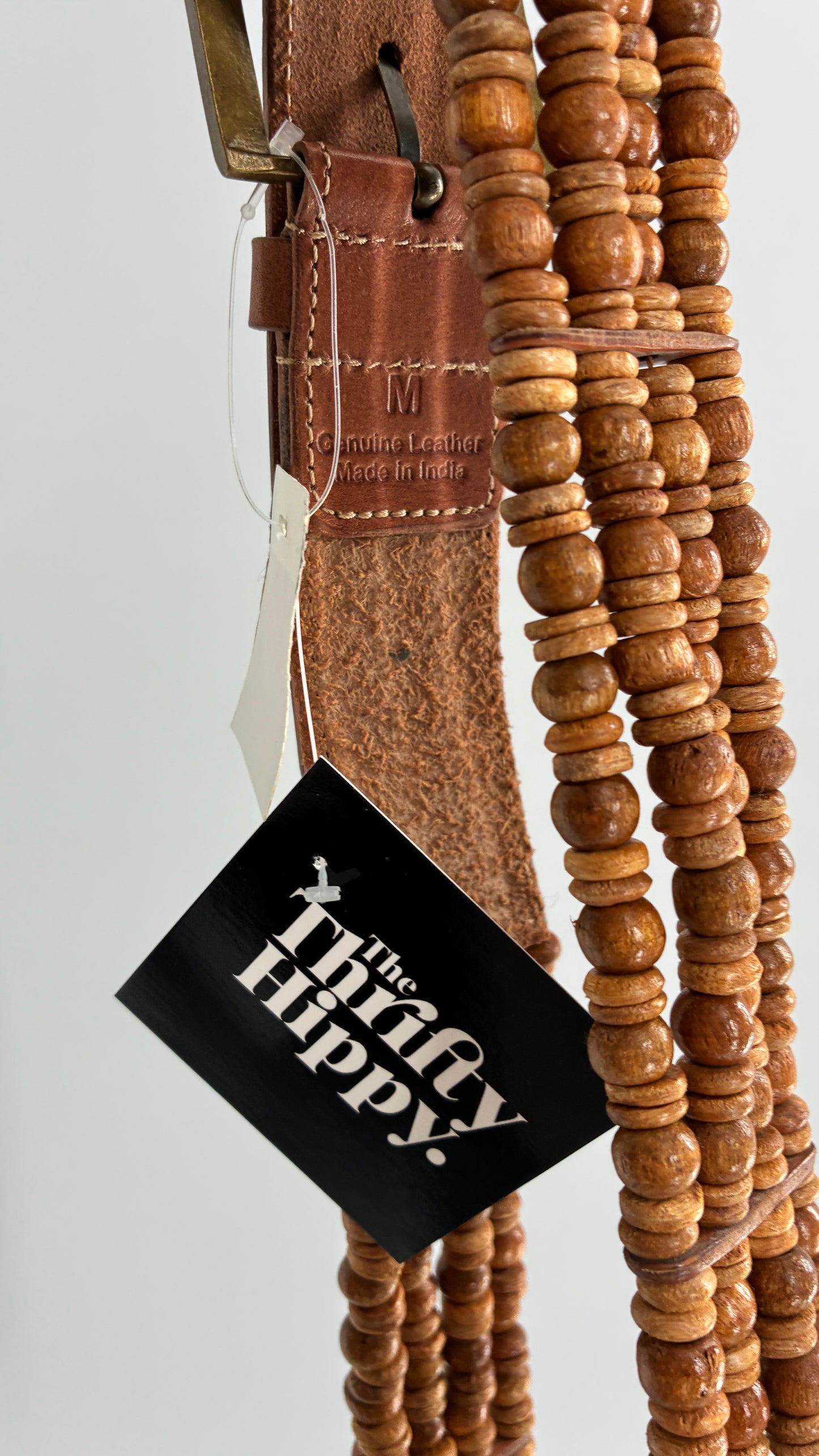 Vintage Leather, Beaded Belt with Tags Attached (Medium)