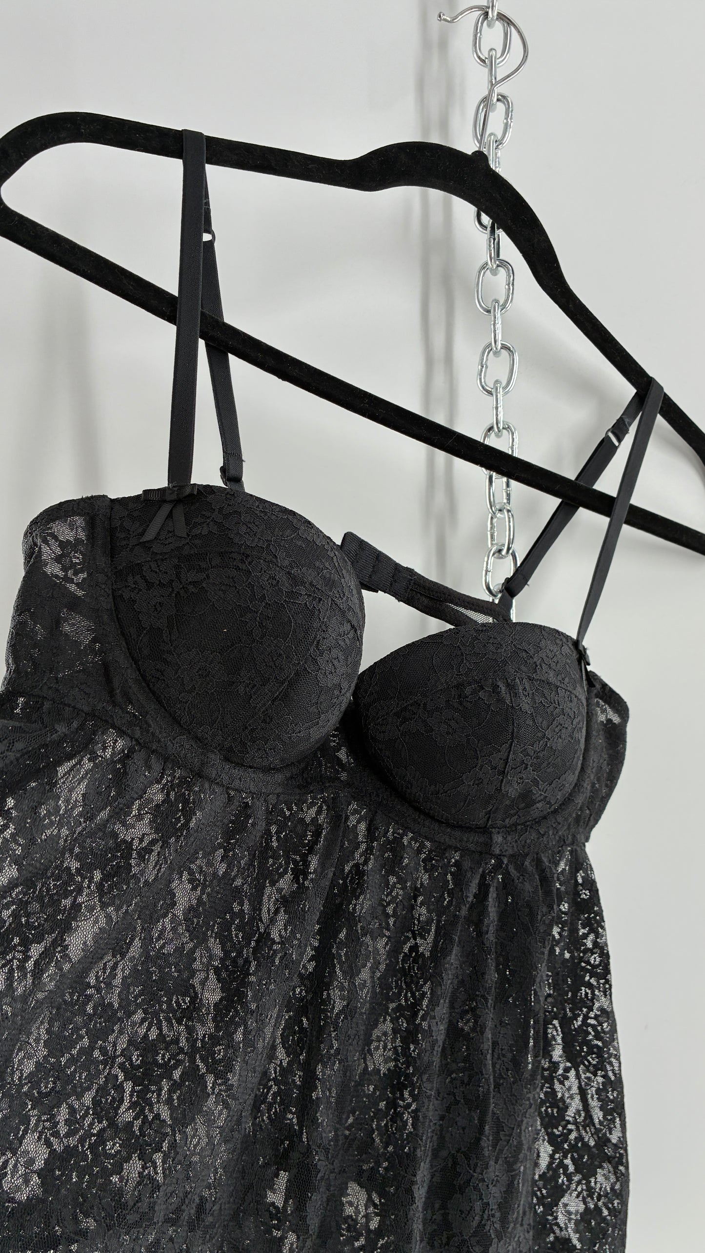 Vintage Victorias Secret Black Lace Babydoll Full Camisole (36C)