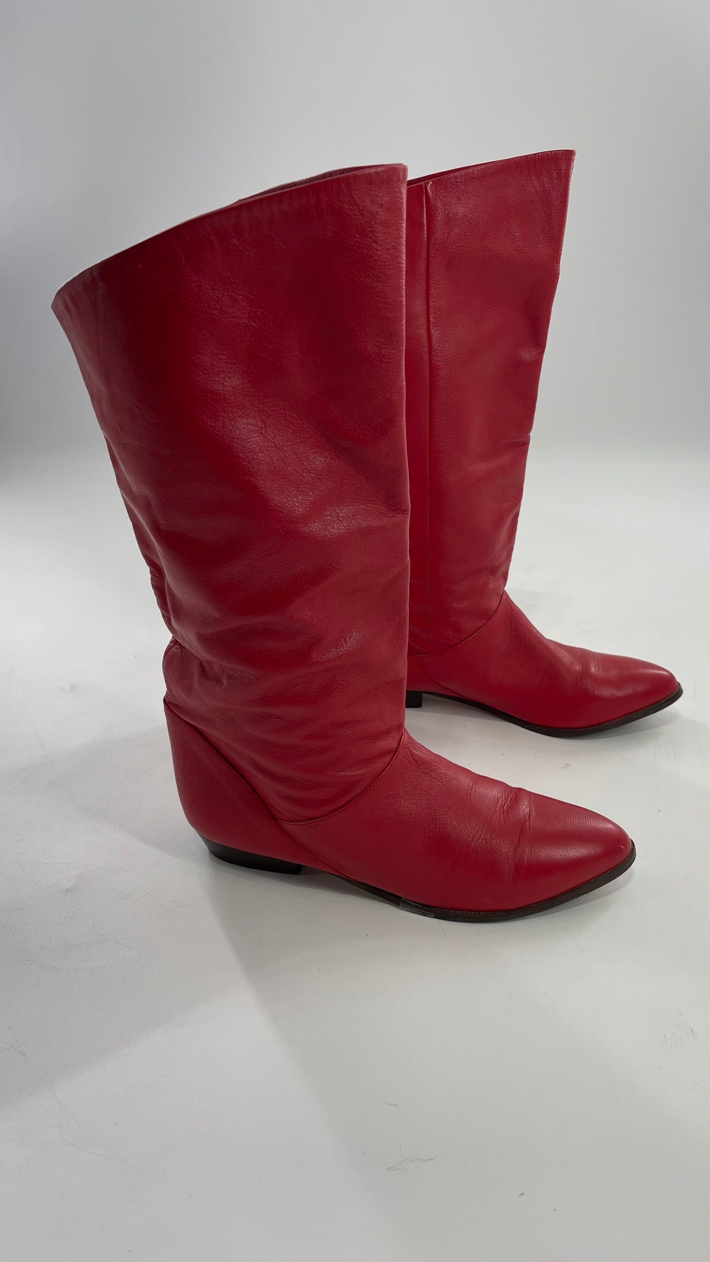 Vintage 1980s Red Argentinian Leather Pointed Toe Baggy Boots (8)