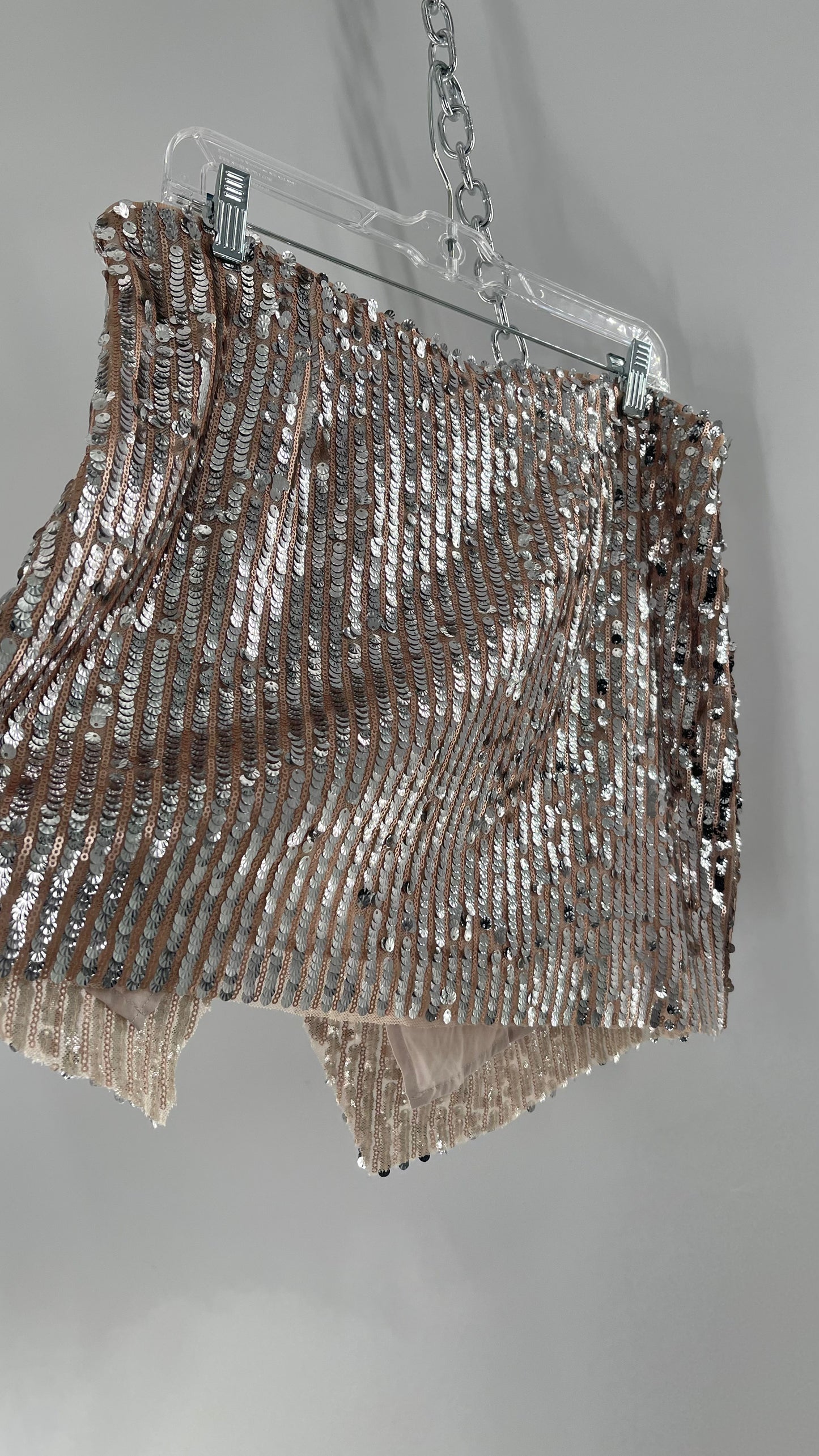 Free People Silver and Nude Sequin Shimmer Mini Skirt (14)