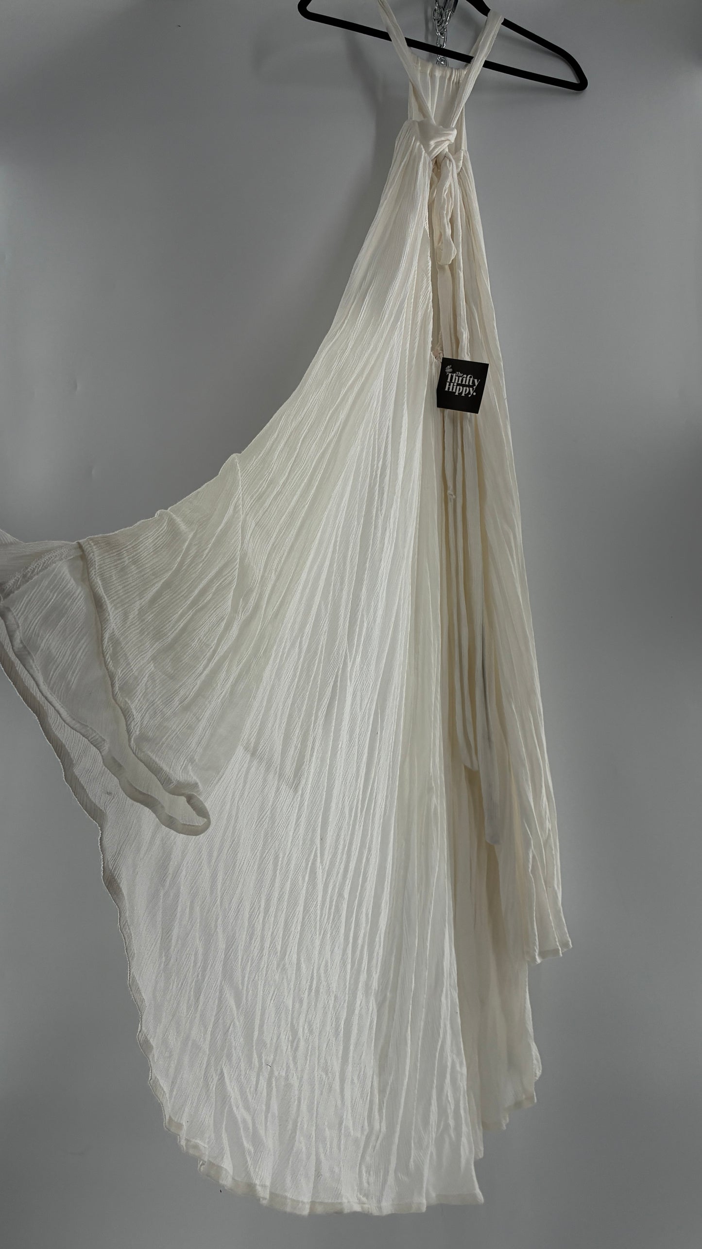 Free People White Voluminous Maxi Gown with Low Open Back (XS)