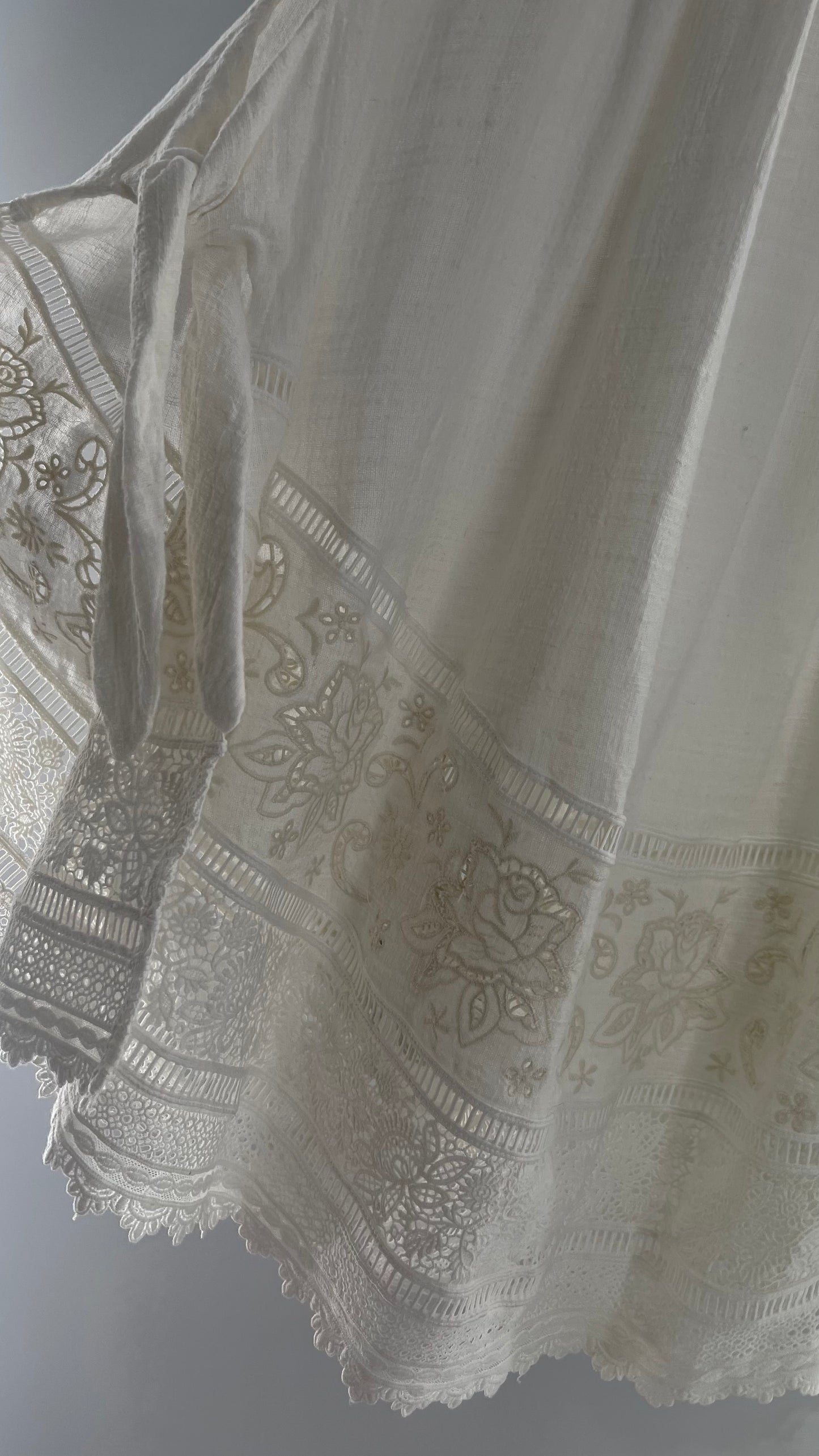 Spell & the Gypsy Full Length Cotton Gauze White Skirt with Tie Sides and Heavily Embroidered Hem (XS)