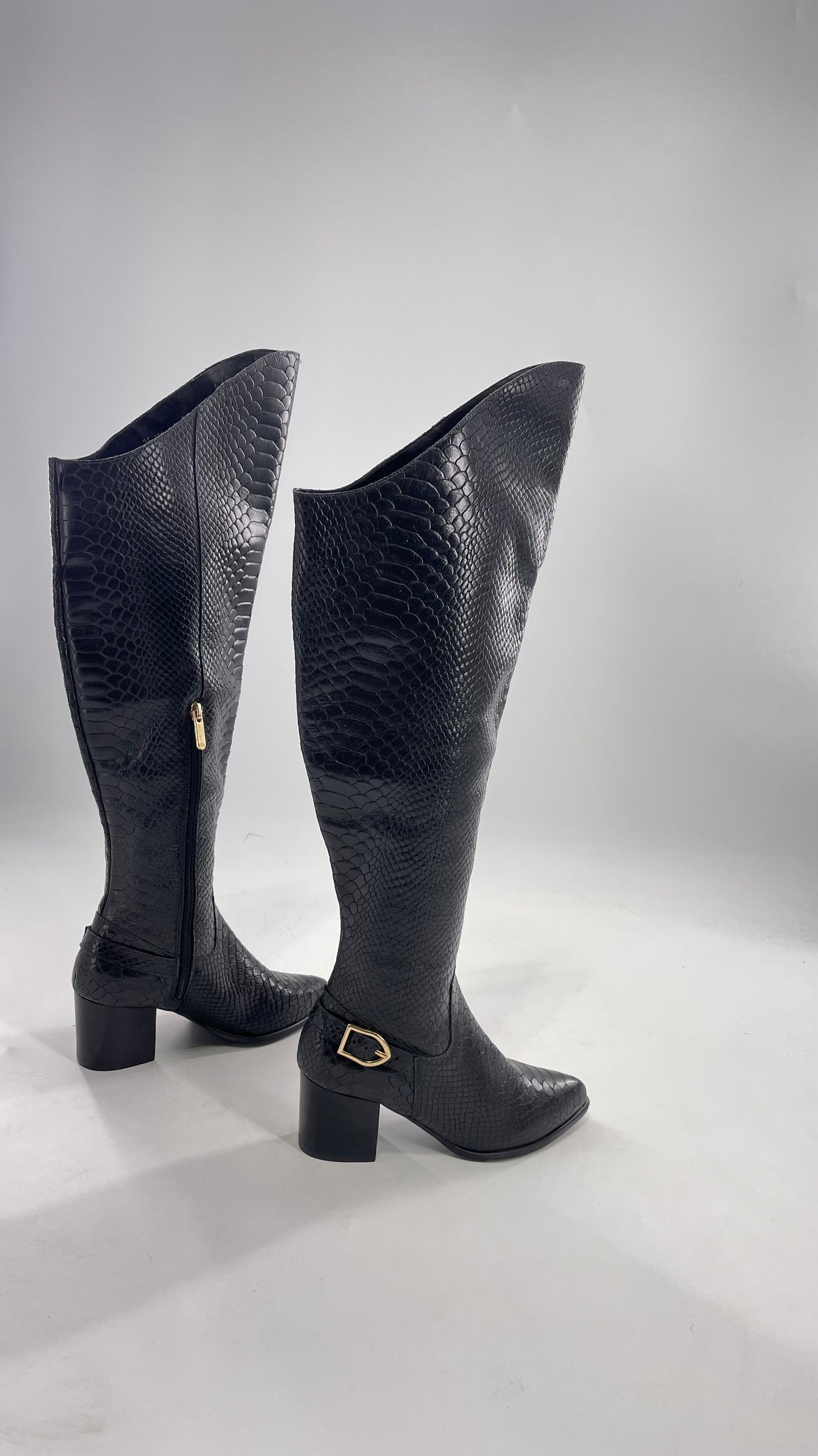 ORCADE Genuine Brazilian Leather Crocodile Embossed/Textured Knee High Boots (5)